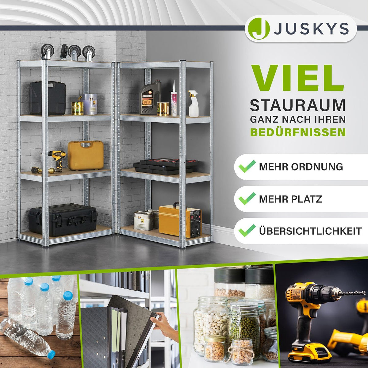 Juskys Easy Storage Shelves, Set of 2, 2 x 160 x 80 x 40 cm (H x W x D), 640 kg Load Capacity, 8 Shelves, Heavy Duty Metal Shelving, Basement Shelving Unit, Shelving System, Metal Shelf