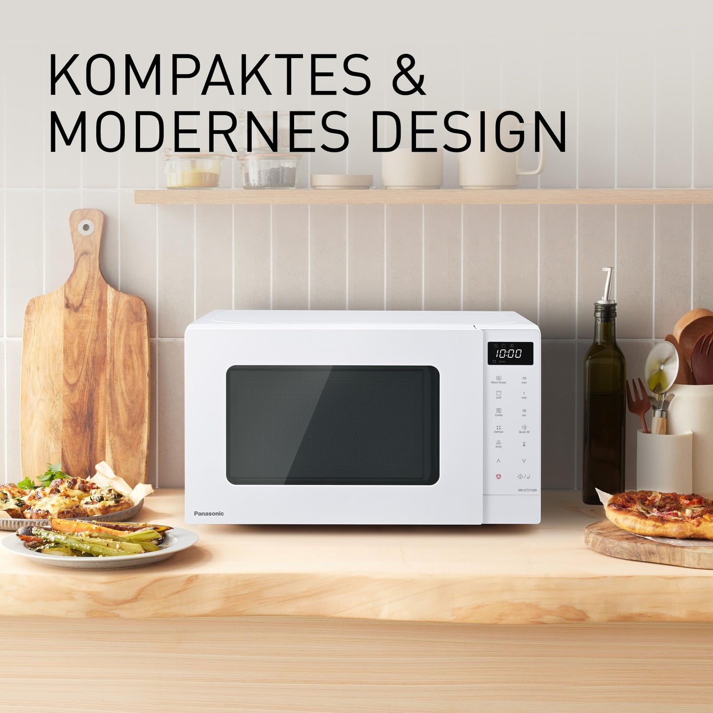 Panasonic NN-ST21QWEPG 20L Solo Microwave with Turntable, 800W, Automatic Defrost, 11 Automatic Programmes, LED Display, 5 Power Levels, Digital Timer, White