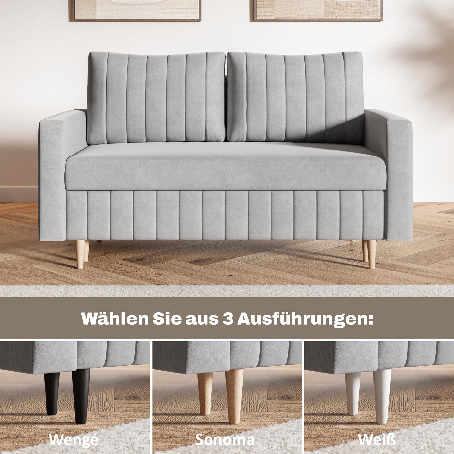 MOTIVENA Leo Sofa Set, Sofa Set 3 2 1 Living Room, Sofa 3 2 1 Set, Couch Set, Futon Set, Living Room Couch Set, Couch 3 2 1 Set, Bonell Spring Core (H4), Velvet, Grey Light Grey