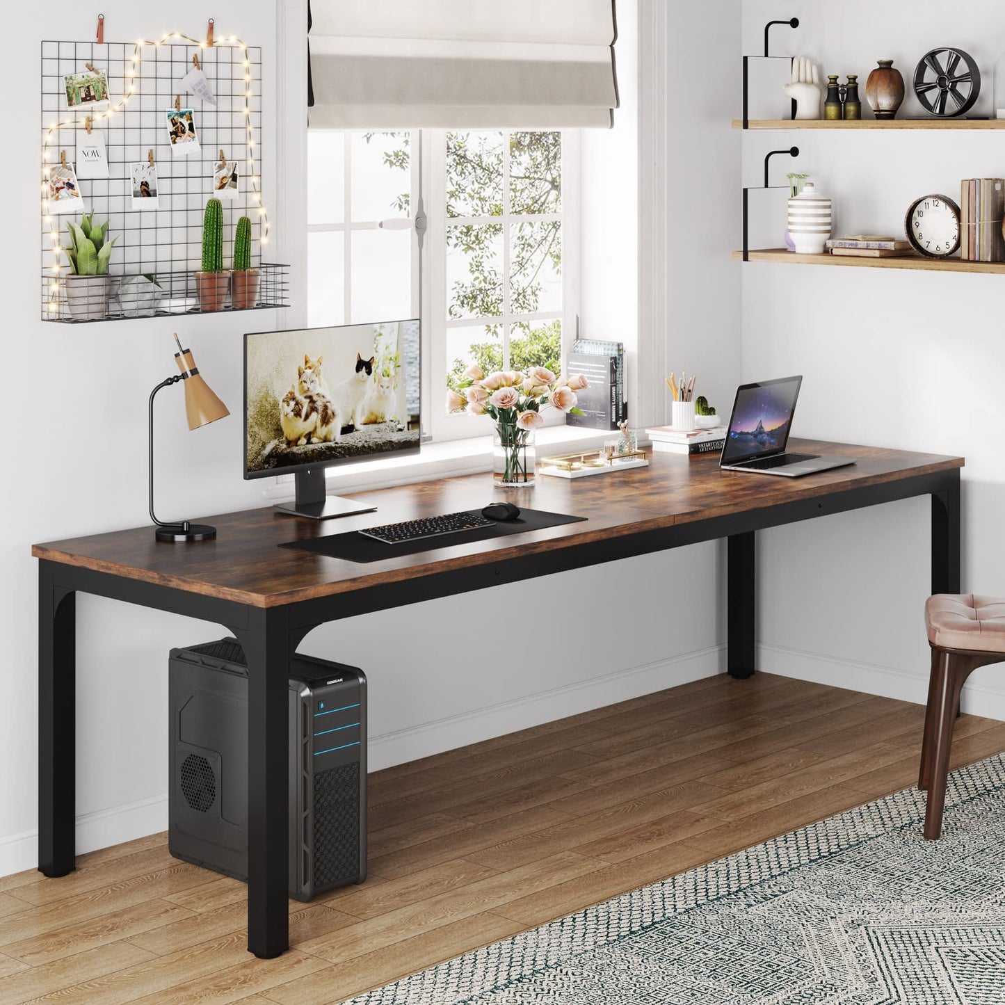 Tribesigns Desk, Computer Desk, 200 x 70 x 75 cm, Double Long Desk, PC Table, Office Table, Work Table, Dining Table, Office Furniture, Computer Desk, Conference Table for Home Office, Rustic Brown