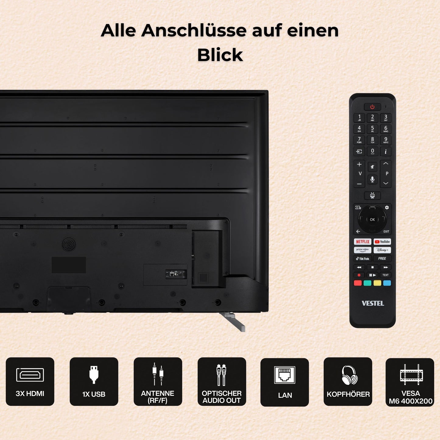 Vestel Fernseher 50 Zoll Smart TV Powered by TiVo, 4K UHD Fernseher mit Dolby Vision HDR, Dolby Atmos und integriertem Triple-Tuner, LED TV 50UT9740 schwarz