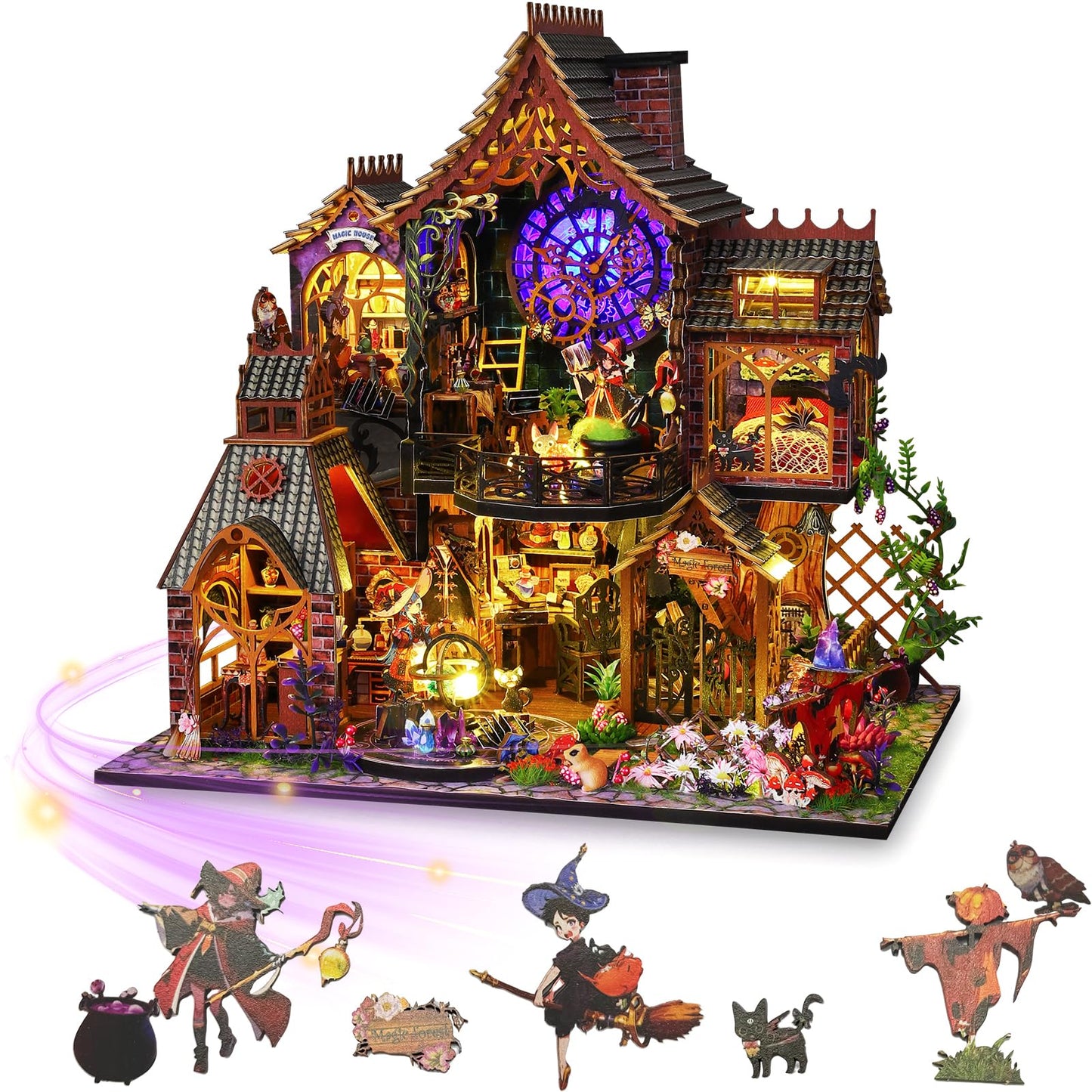Mostop DIY Miniature Dollhouse Kit,Wooden Dollhouse Construction Kit,Miniature House Kit with LED Light und Bewegungen,Creative Room Idea for Children/Adults,Magic House,DIY Kits (Twilight Book City)
