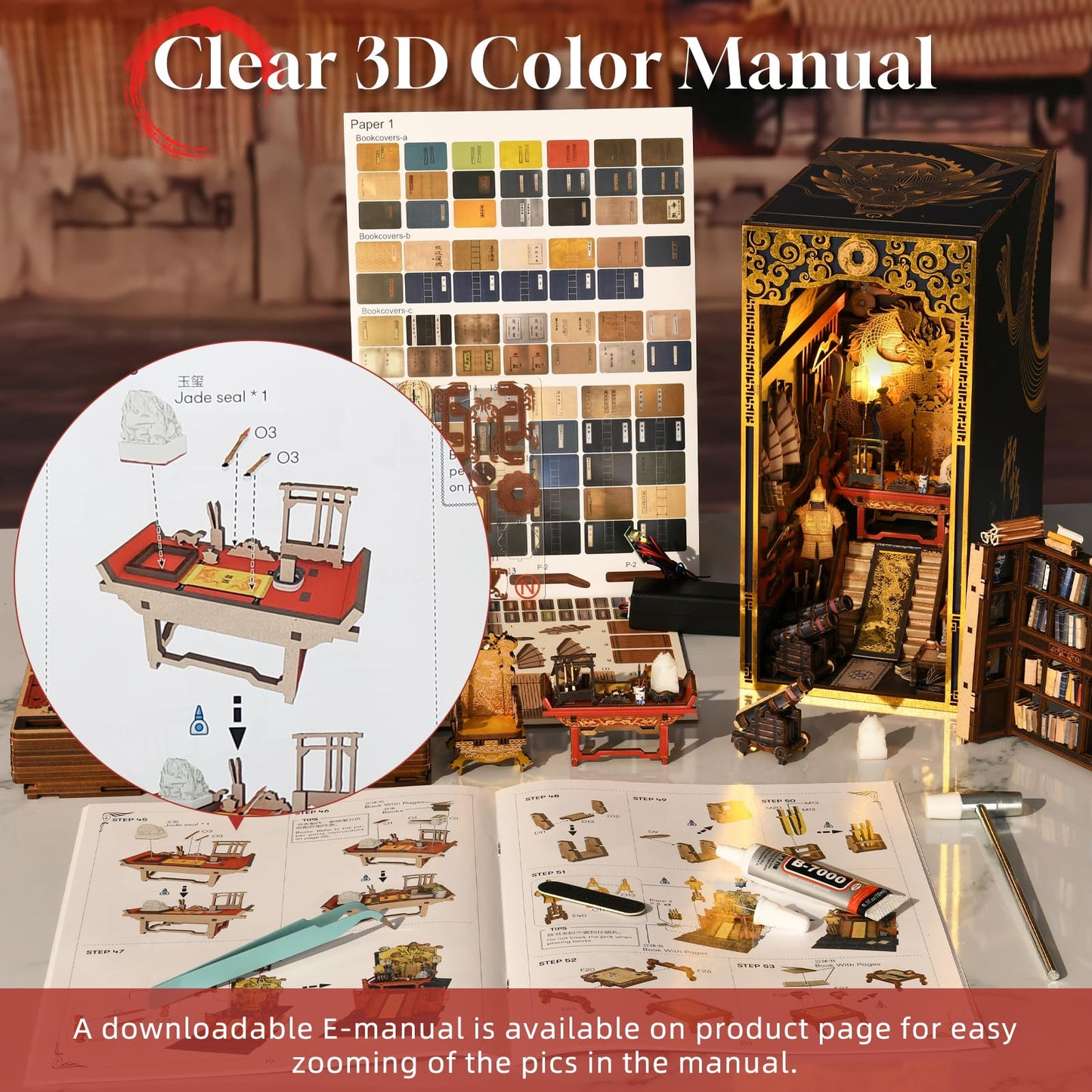 MiniCity Book Nook Kit, DIY Miniature Dollhouse Booknook Kit, 3D Wooden Puzzle Bookend Bookshelf Insert Decor for Teenagers and Adults (Library of Gods Max)