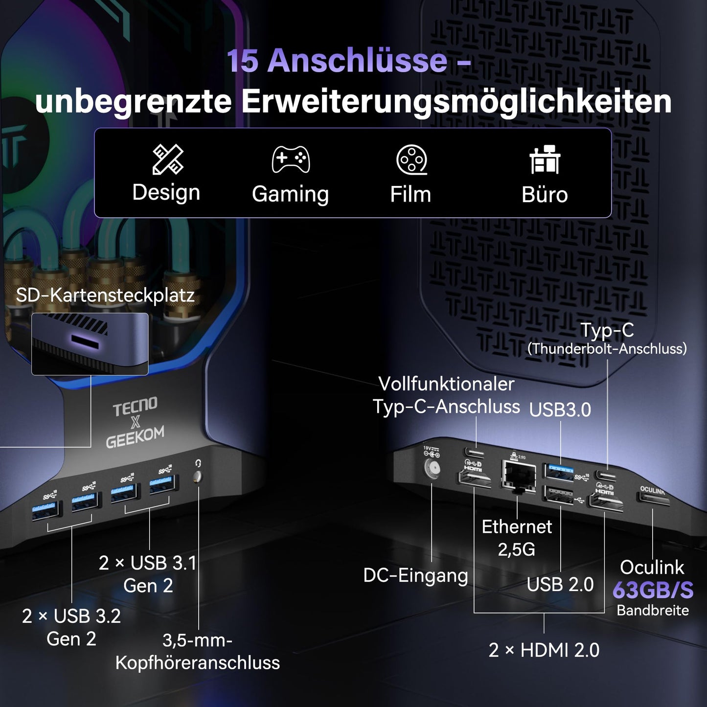 GEEKOM Megamini G1 Gaming PC with Intel i9-13900HK Processor + Nvidia Geforce RTX 4060 8GB Water Cooling High End Desktop Computer Windows 11 Pro 32GB DDR5 RAM + 2TB SSD for All Application Scenarios
