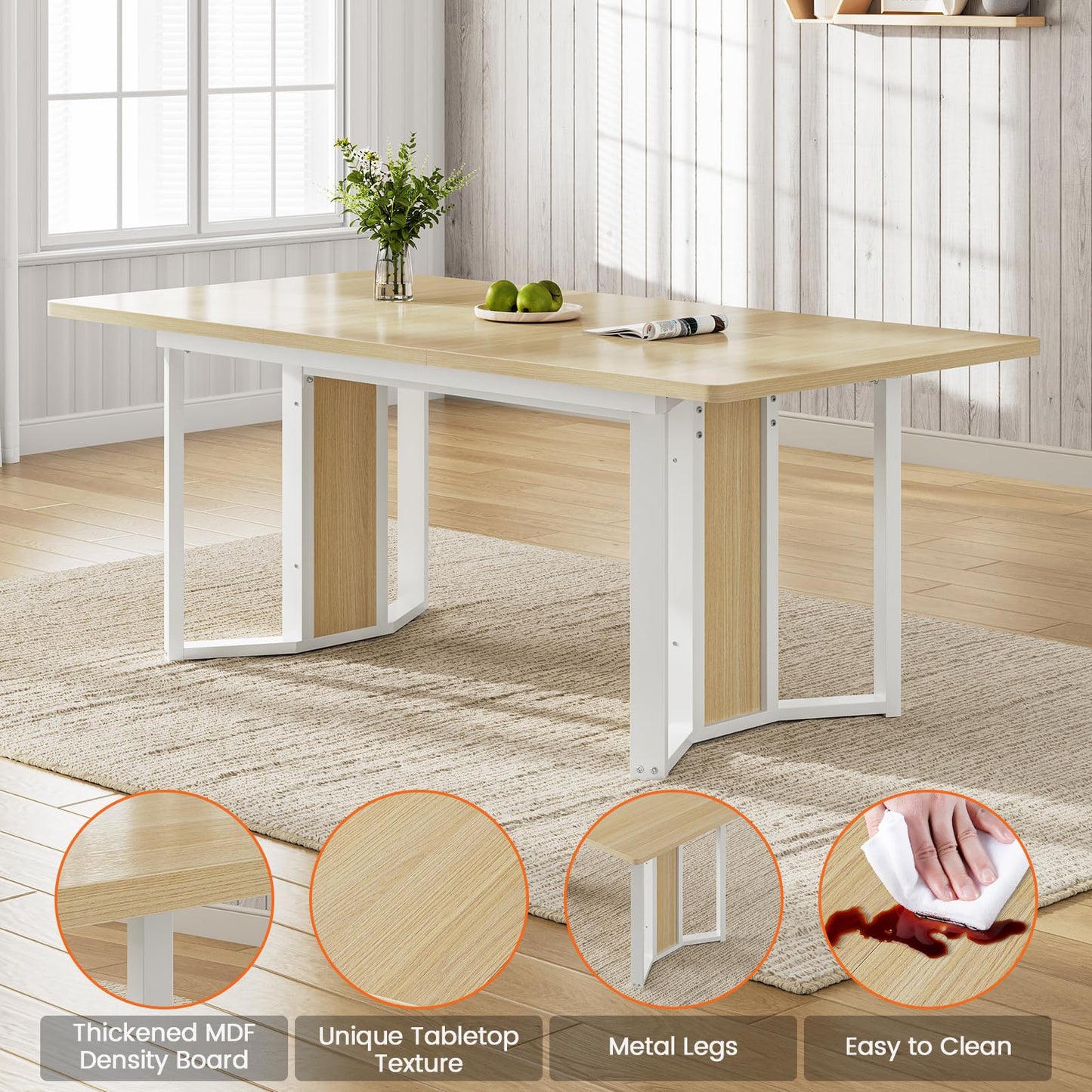 Itaar 5-Piece Dining Table Set for 4-6 People, 63" Extendable Kitchen Table and 4 Cushion Chairs, Dining Room Table with MDF Board & Metal Frame for Small Space, Easy Clean, Brown