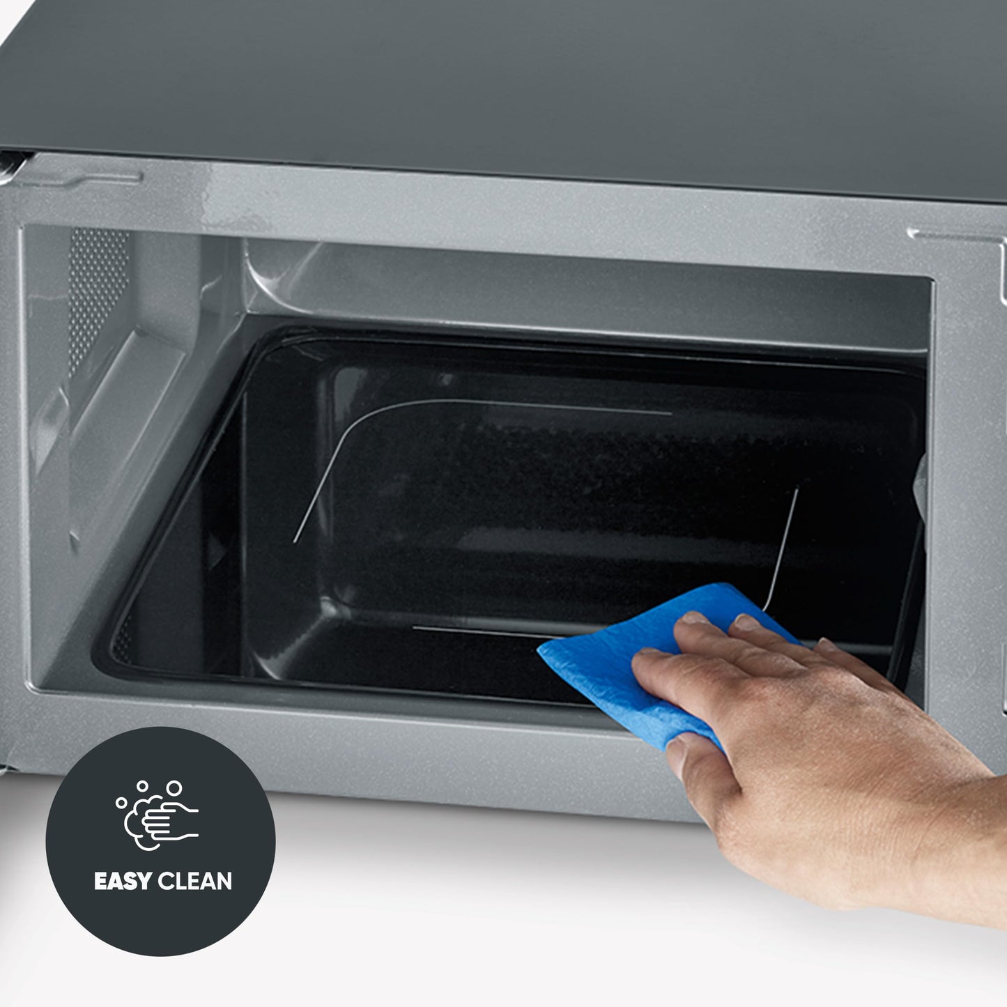 SEVERIN Microwave with Glass Base, for Defrosting and Heating, Microwave Oven with Large Usable Surface for Square Tableware, Black/Silver, MW 7761