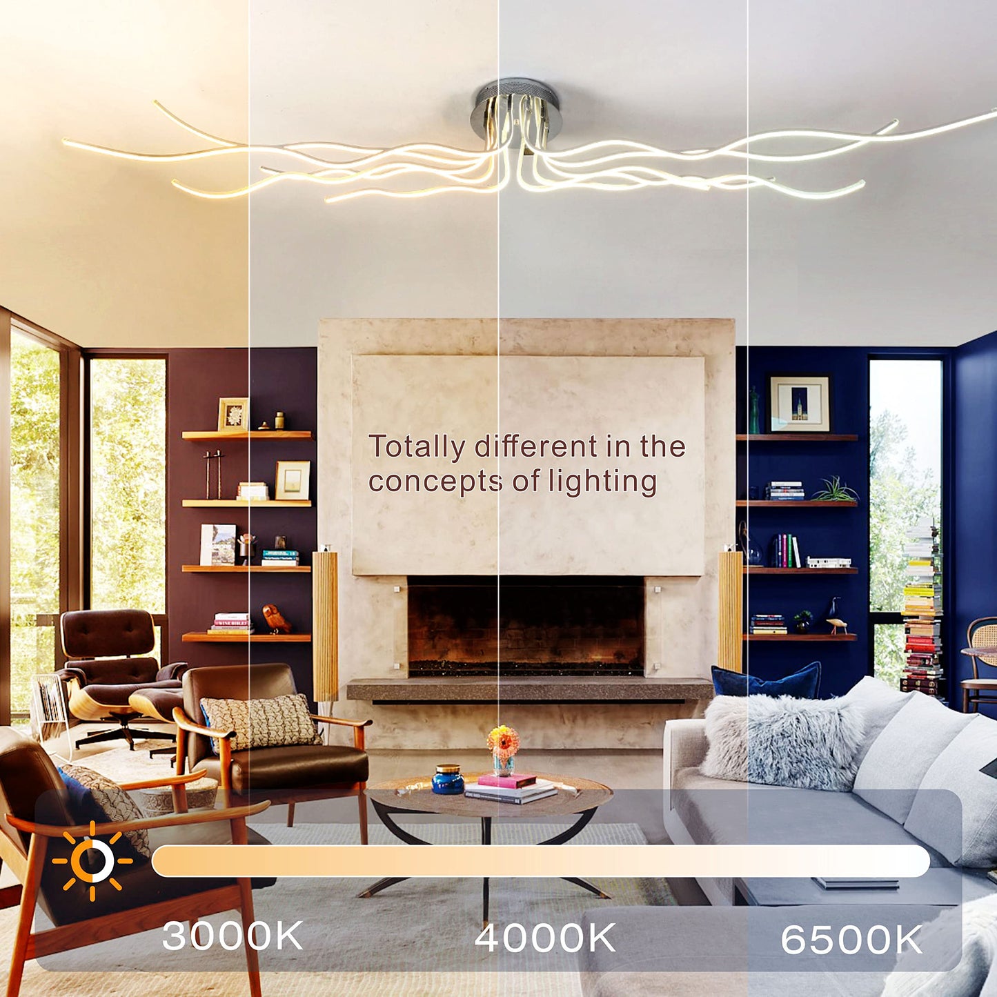 SHIANDAR Led Deckenleuchte Dimmbar,L140cm Wohnzimmerlampe 10-Flammige Deckenlampe Led Deckenleuchte Wohnzimmer mit Fernbedienung 3000K-6500K