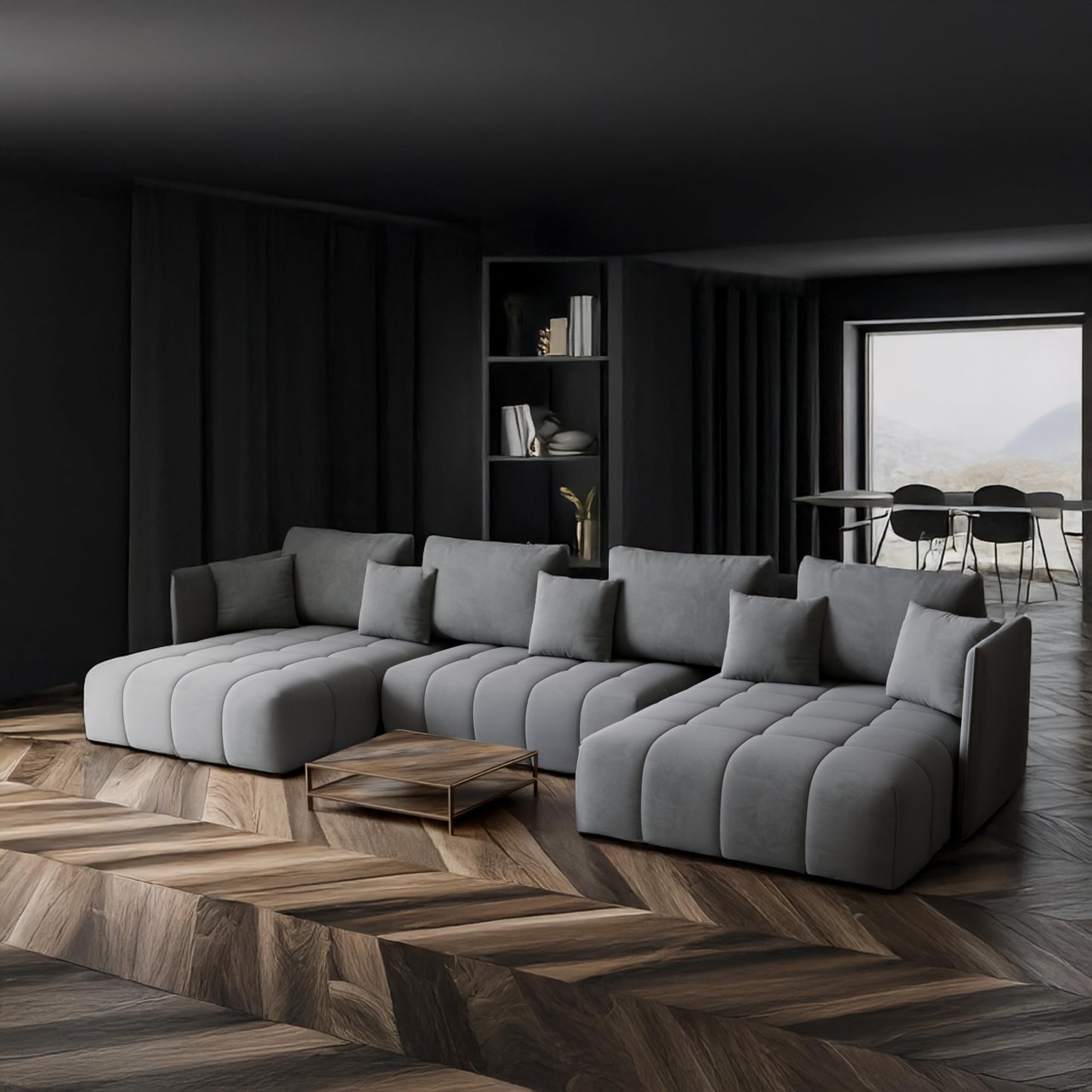 U-Shape Corner Sofa Gona U with Sleep Function - Large Sofa Bed 346 × 188 cm - Sofa with Bed Box - T30 Foam - Automatic Folding Function, Easily Extendable - Monolith 97 (Graphite)