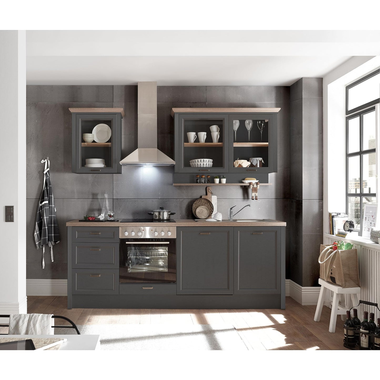 Jasmin Modern Kitchen Unit without Electrical Appliances in Light Pine Artisan Oak Look - Spacious Fitted Kitchen in Country House Style - 344 x 228 x 60 cm (W x H x D)
