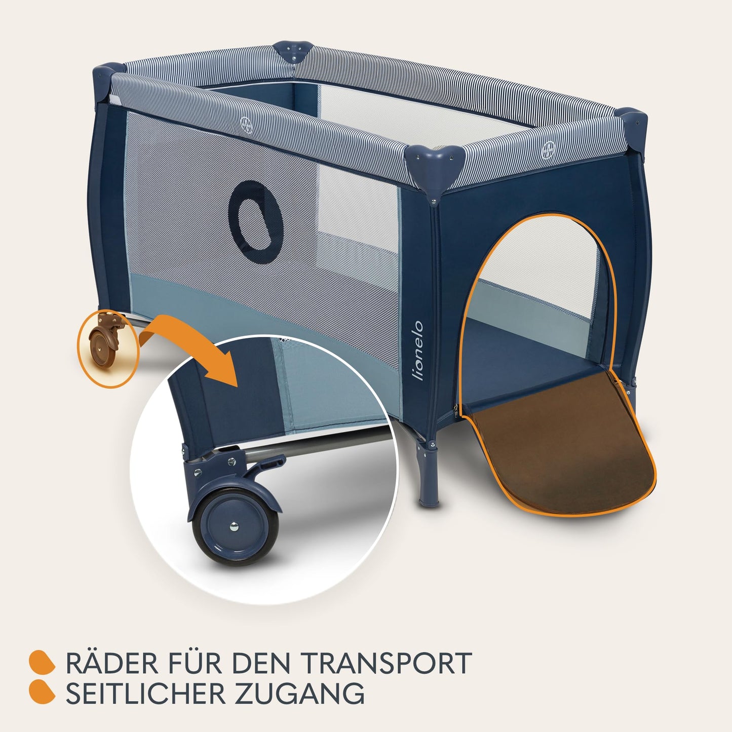 Lionelo Sven Plus 4-in-1 Baby Bed Baby from Birth to 15 kg Changing Mat Mosquito Net Airy Side Walls with Side Entrance Carry Bag Foldable