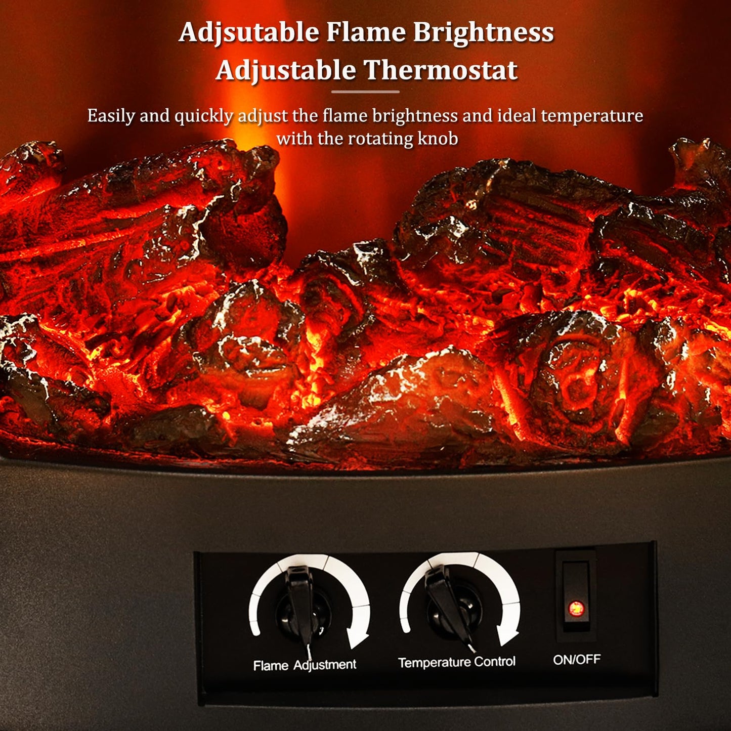 INMOZATA Elektrokamin mit Heizung 1800W LED Kaminfeuer mit Flammeneffekt, LED Kamin Elektrisch Kaminofen mit Einstellbarer Thermostat Panorama-Sichtfenster Heizfunktion
