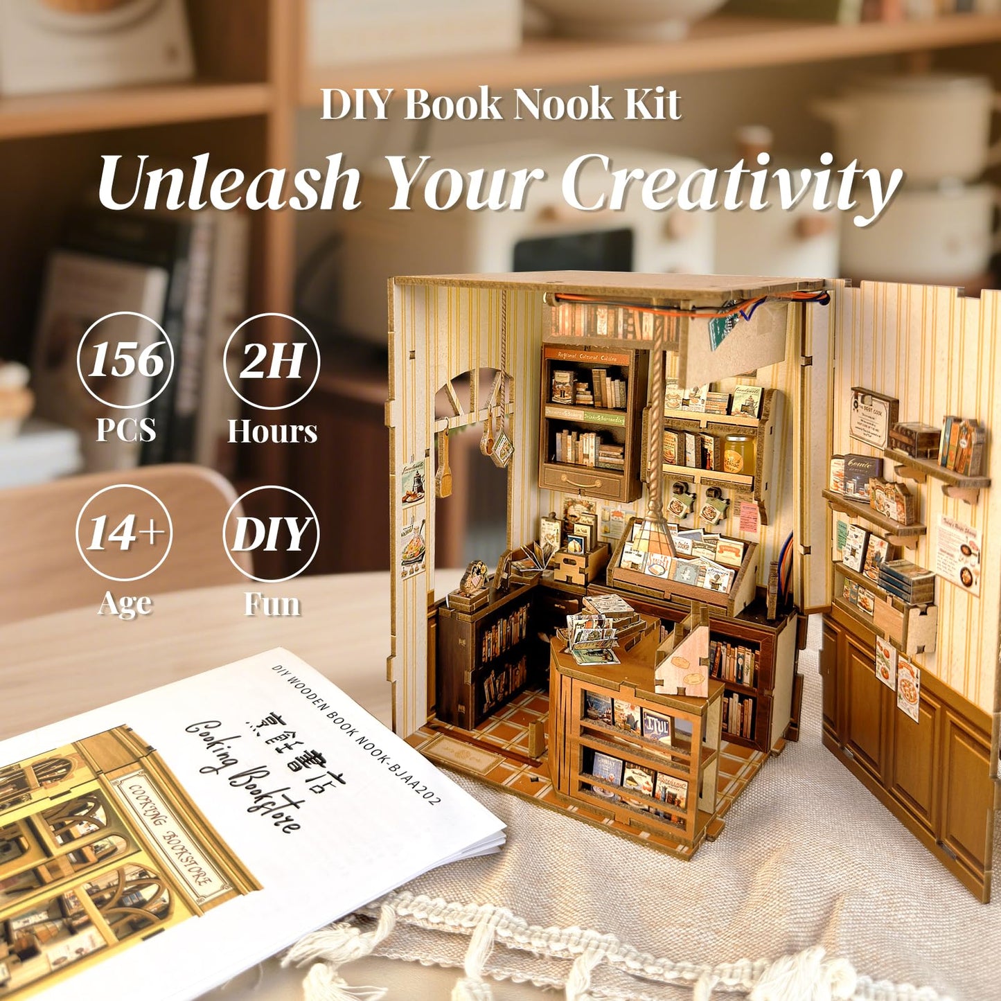 CUTEBEE Book Nook Kit – DIY Puppenhaus Häuser, Miniatur Haus Selber Bauen für Erwachsene, 3D-Holzpuzzle & Buchstütze | Kreatives Set für Bücherregal Dekor | Geschenk,199 PCS (Champs-Élysées Florist)