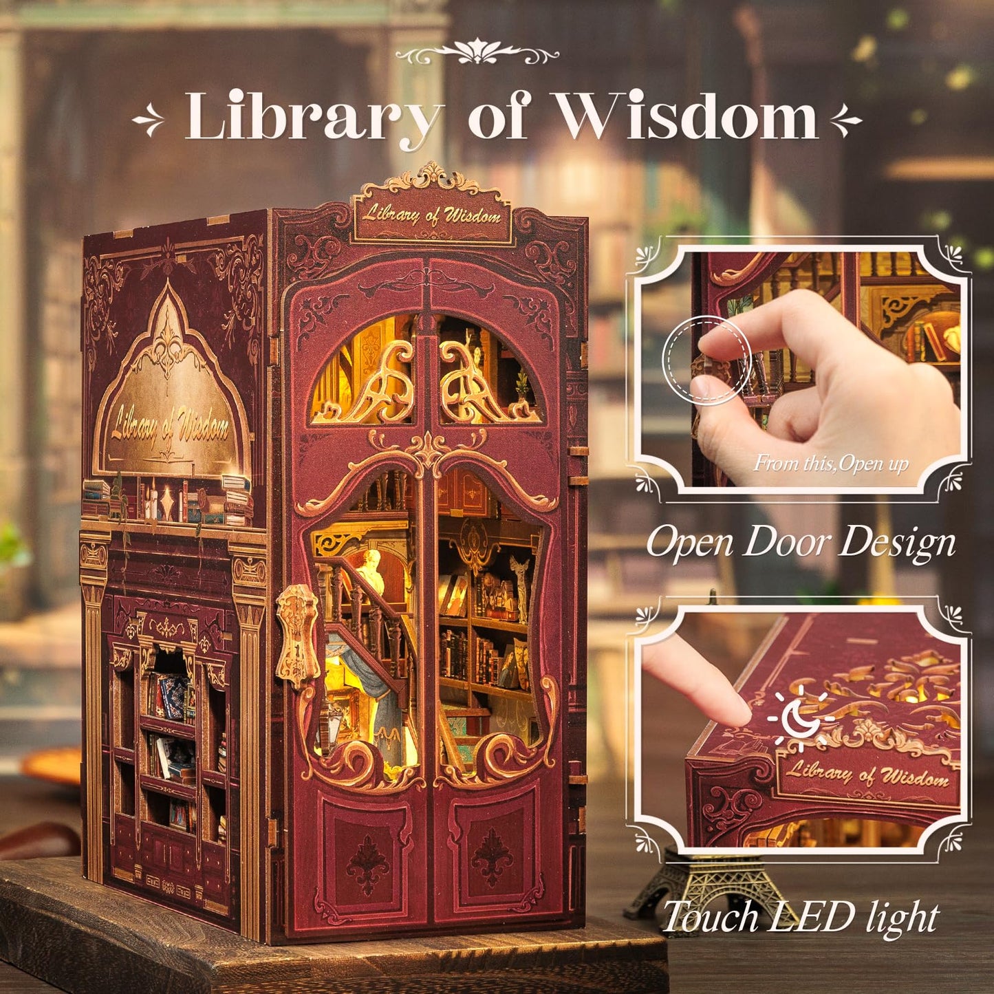 CUTEBEE Book Nook Kit – DIY Puppenhaus Häuser, Miniatur Haus Selber Bauen für Erwachsene, 3D-Holzpuzzle & Buchstütze | Kreatives Set für Bücherregal Dekor | Geschenk,199 PCS (Champs-Élysées Florist)