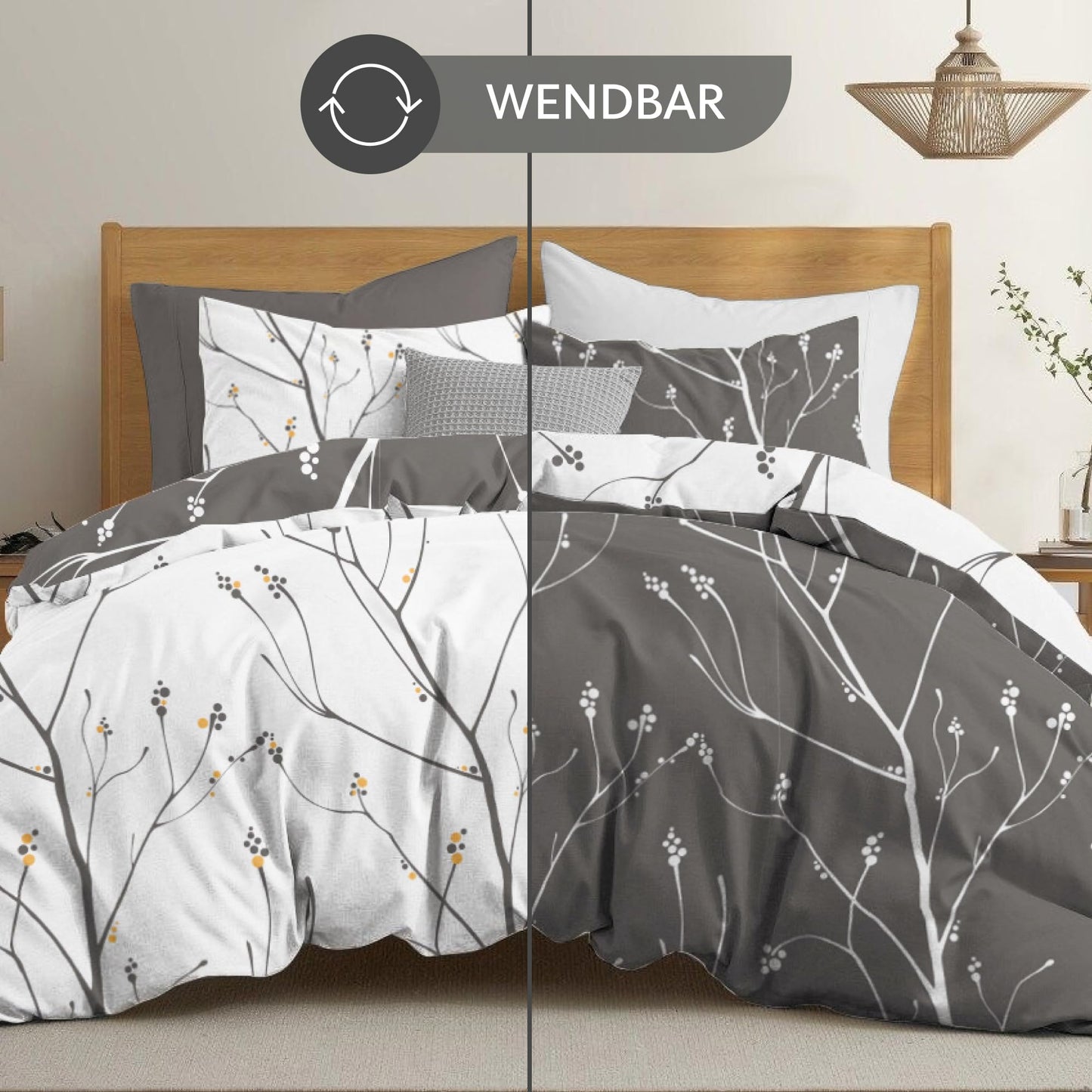 Dreamzie Bed Linen Set 155 x 220 cm with 2 Pillowcases 80 x 80 cm, Botanic Motif Sage Green, Adult Bed Linen, 155 x 220 cm, Made of 100% Microfibre, Certified, No Chemicals (OEKO TEX)