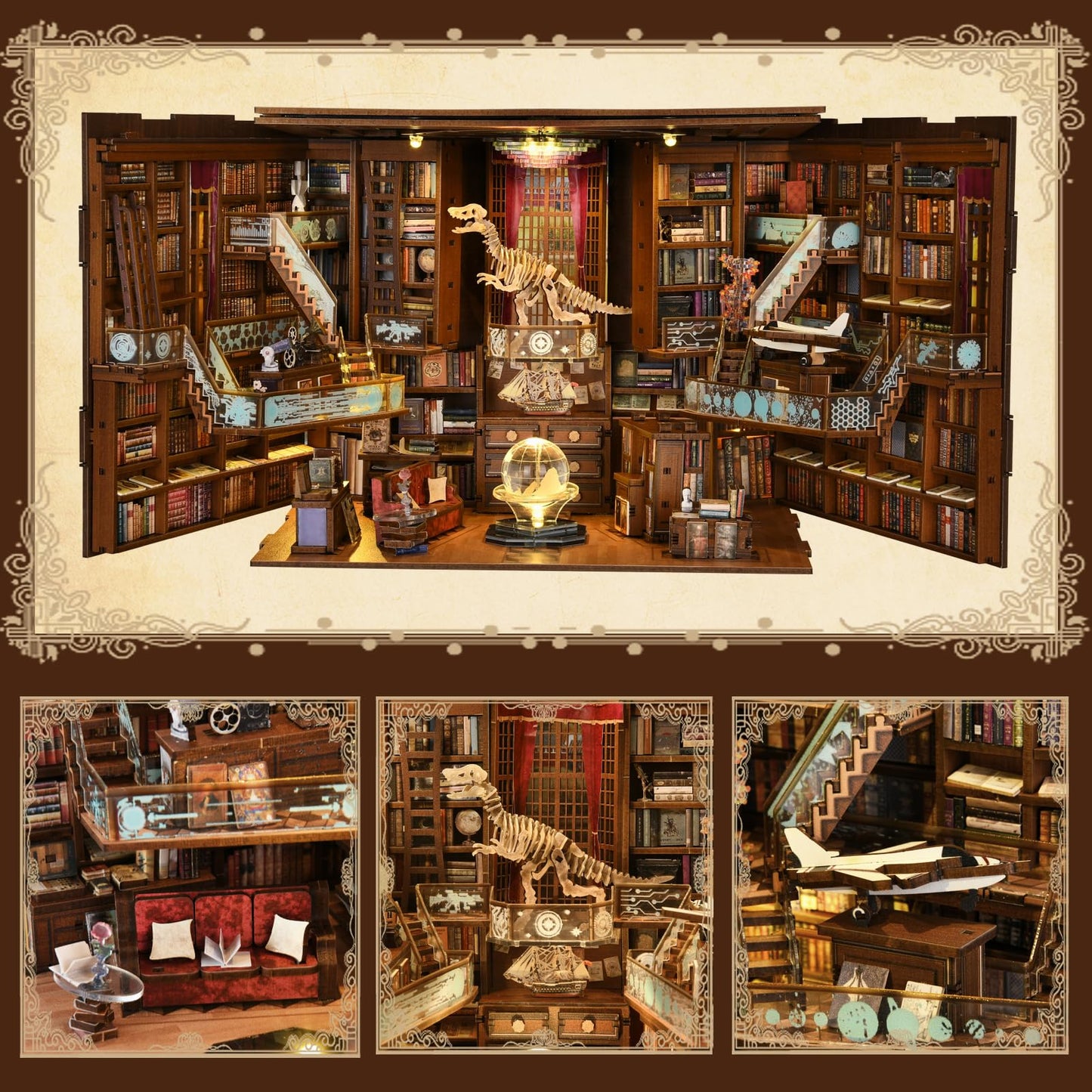 MiniCity Book Nook Kit, DIY Miniature Dollhouse Booknook Kit, 3D Wooden Puzzle Bookend Bookshelf Insert Decor for Teenagers and Adults (Library of Gods Max)