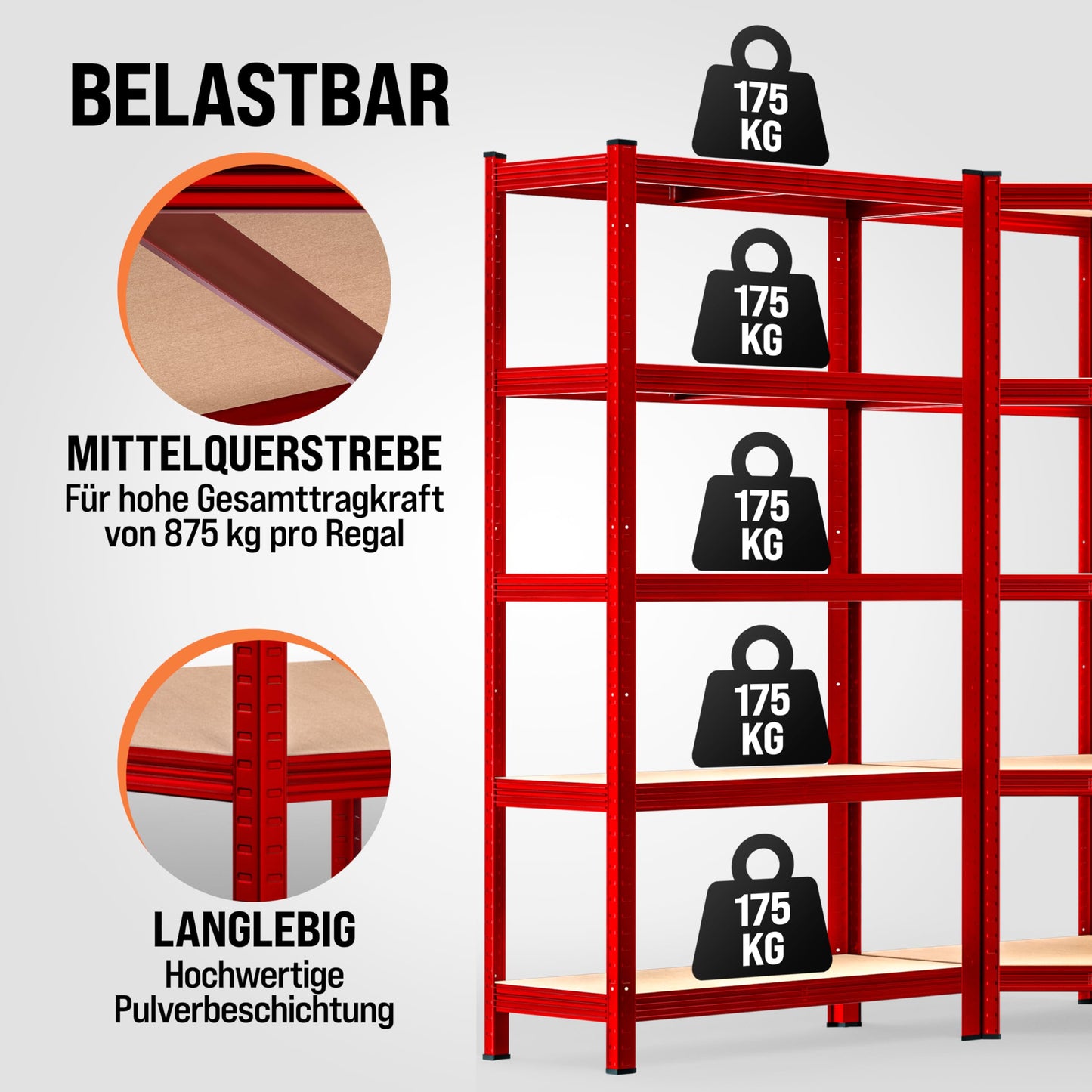 Monzana XL Heavy Duty Shelving 2625 kg, 15 MDF Panels, Storage Shelf / Basement Shelf / Workshop Shelving / Shelving Unit, Set of 3