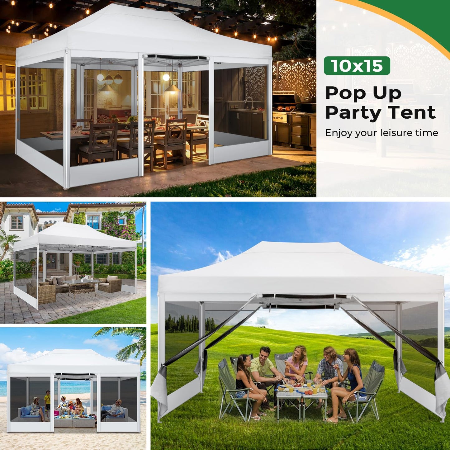 COBIZI Folding Gazebo 3 x 3 m Gazebo 3 x 3 m Waterproof Stable Party Tent Foldable with 4 Side Walls Mosquito Net Pop Up Garden Gazebo Anti-UV for Garden, Grey