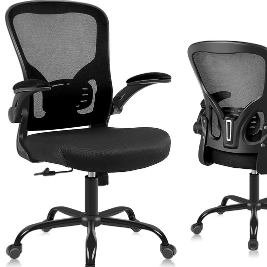 Youhauchair Office Chair, Ergonomic Office Chair with Fold-Up Armrests, Desk Chair with Lumbar Support, Breathable Office Chair, Black