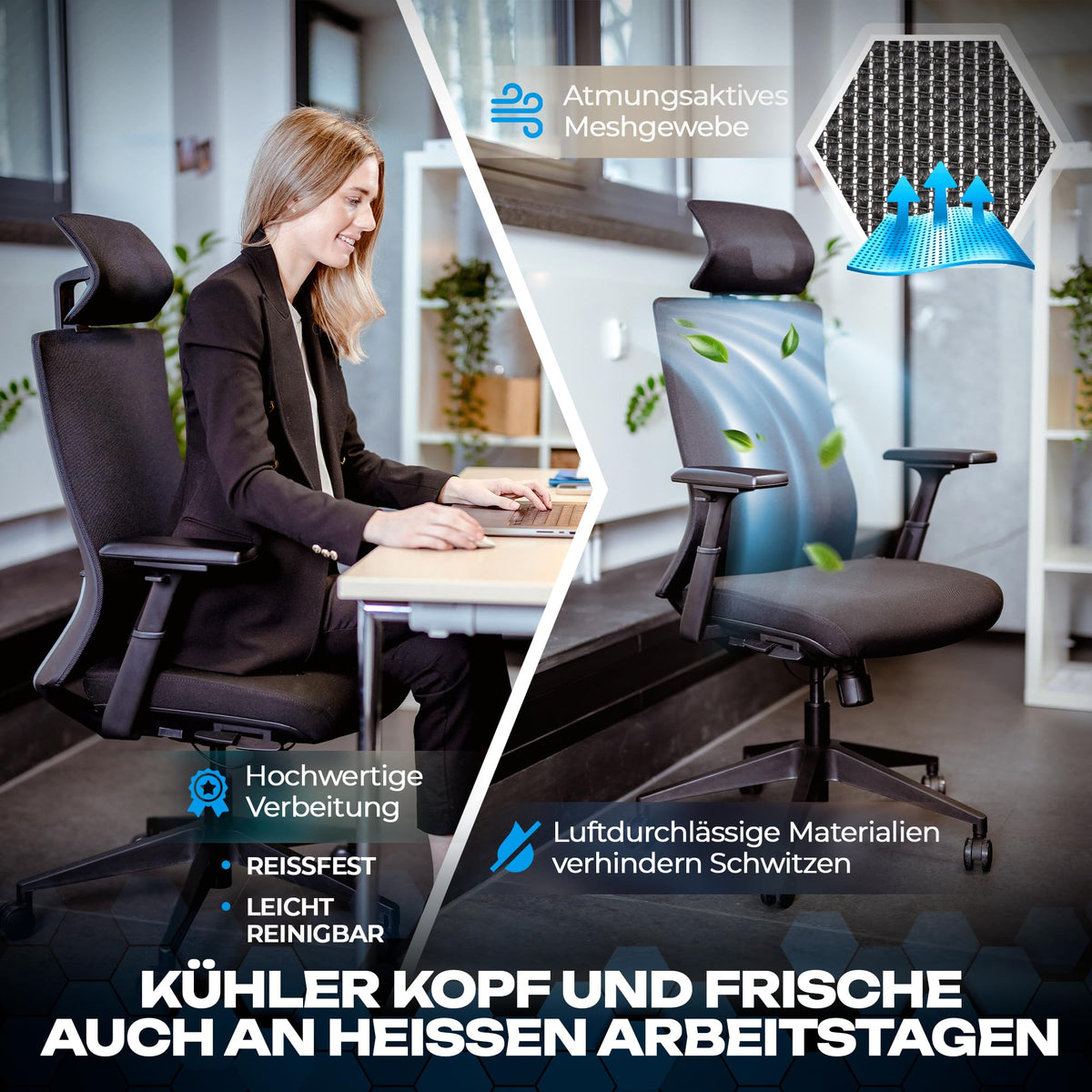 M2 Ergonomic Office Chair, Test Winner with Adjustable Armrest without Headrest for Maximum Freedom of Movement, Back-Friendly, Comfortable Desk Chair for Office and Home Office Chair