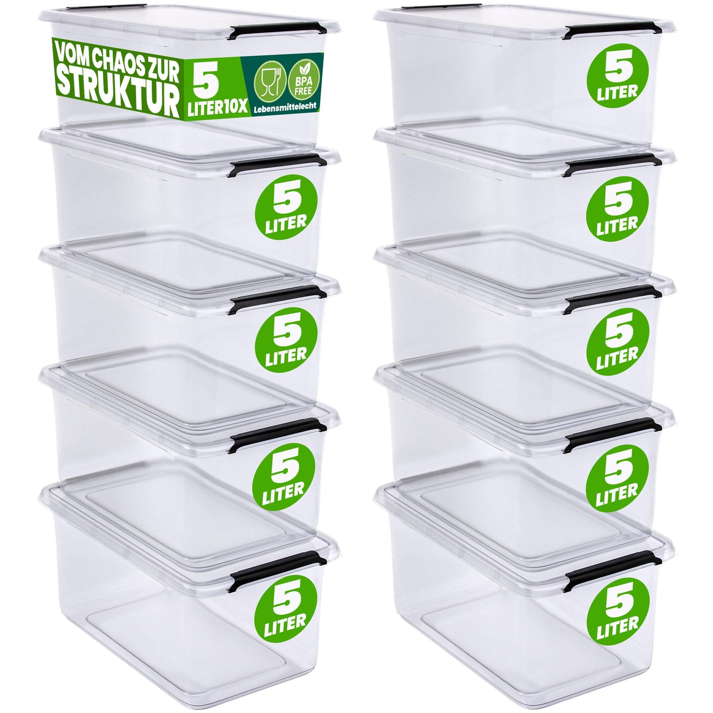 Deuba 10 x Storage Boxes with Lids 12.5 L Box Plastic Boxes Food Safe BPA Free Click Lock Transparent Stackable Kitchen Bedroom