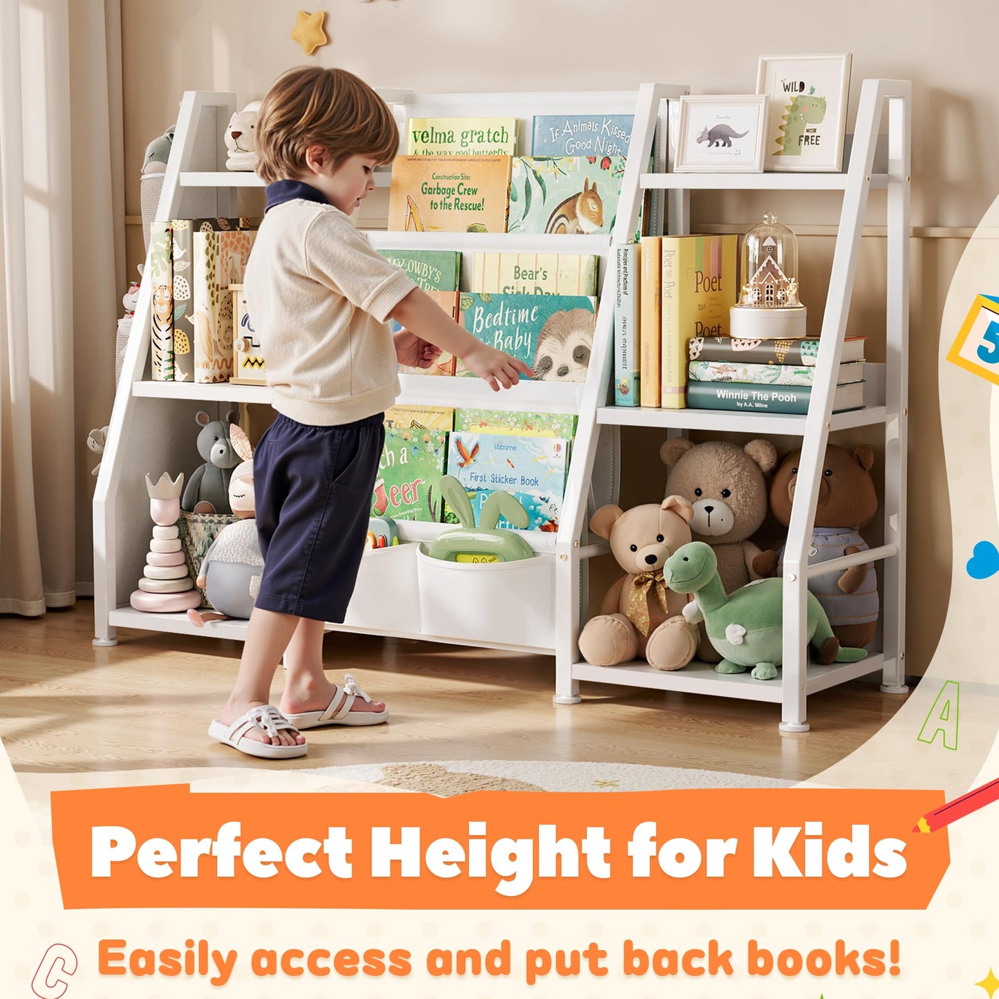 Children's Bookcase Children's Room Toy Shelves: Open Storage Shelf with 6 Compartments - Toddler Display Books Furniture, Nursery, Playroom