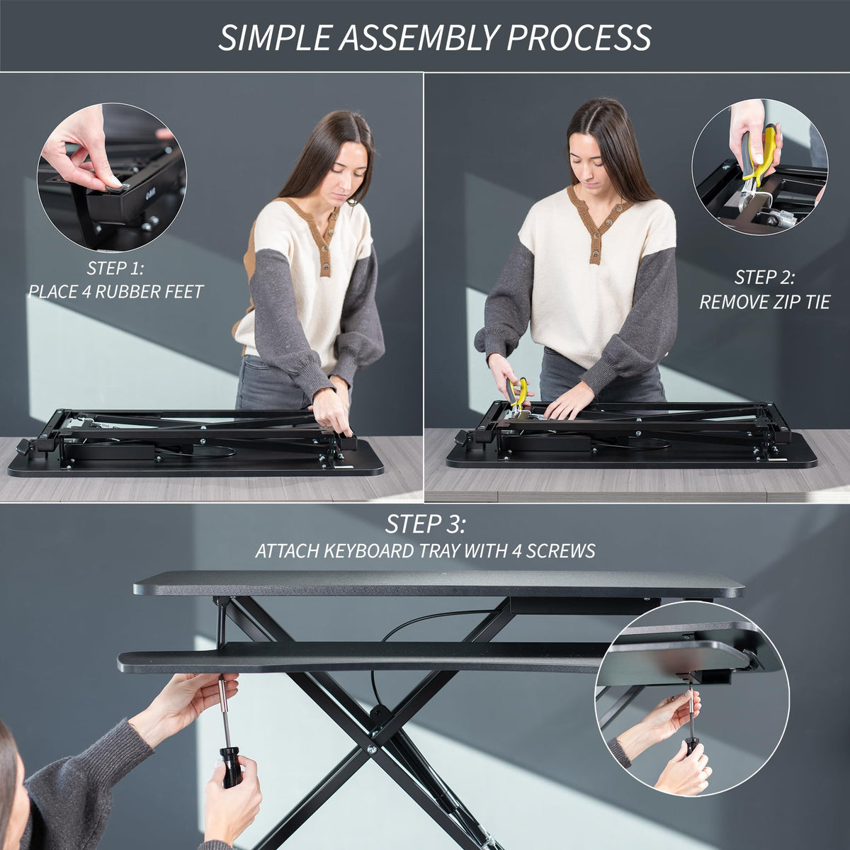 VIVO 81 cm Schreibtischaufsatz, K-Serie, höhenverstellbarer Steh-Sitz-Aufsatz, Dual-Monitor- und Laptop-Arbeitsplatz mit breiter Tastaturablage, Schwarz, DESK-V000K