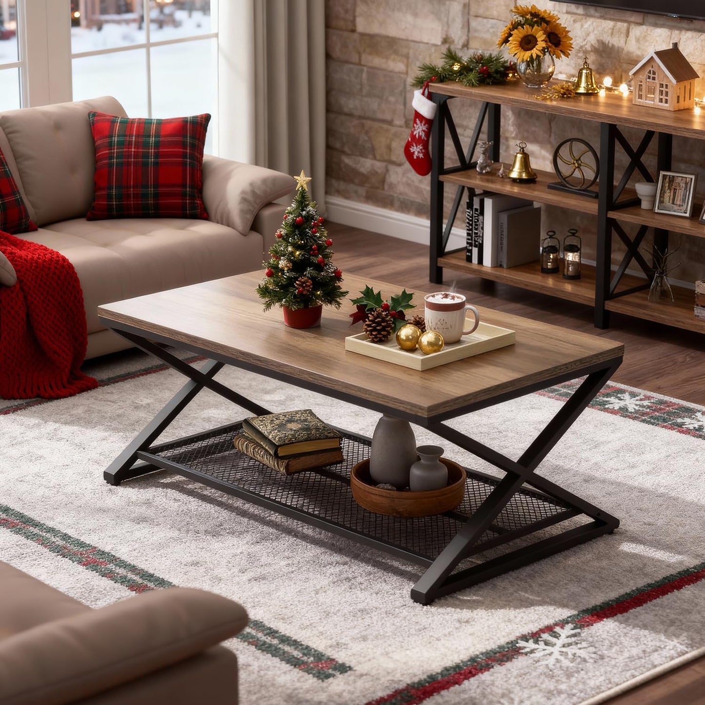 LVB Rectangular Coffee Table, Living Room Table, Sofa Table, Side Table, Wood, Metal, Living Room Furniture, Coffee Table, Vintage Retro Industrial Design, 120 x 60 x 45 cm