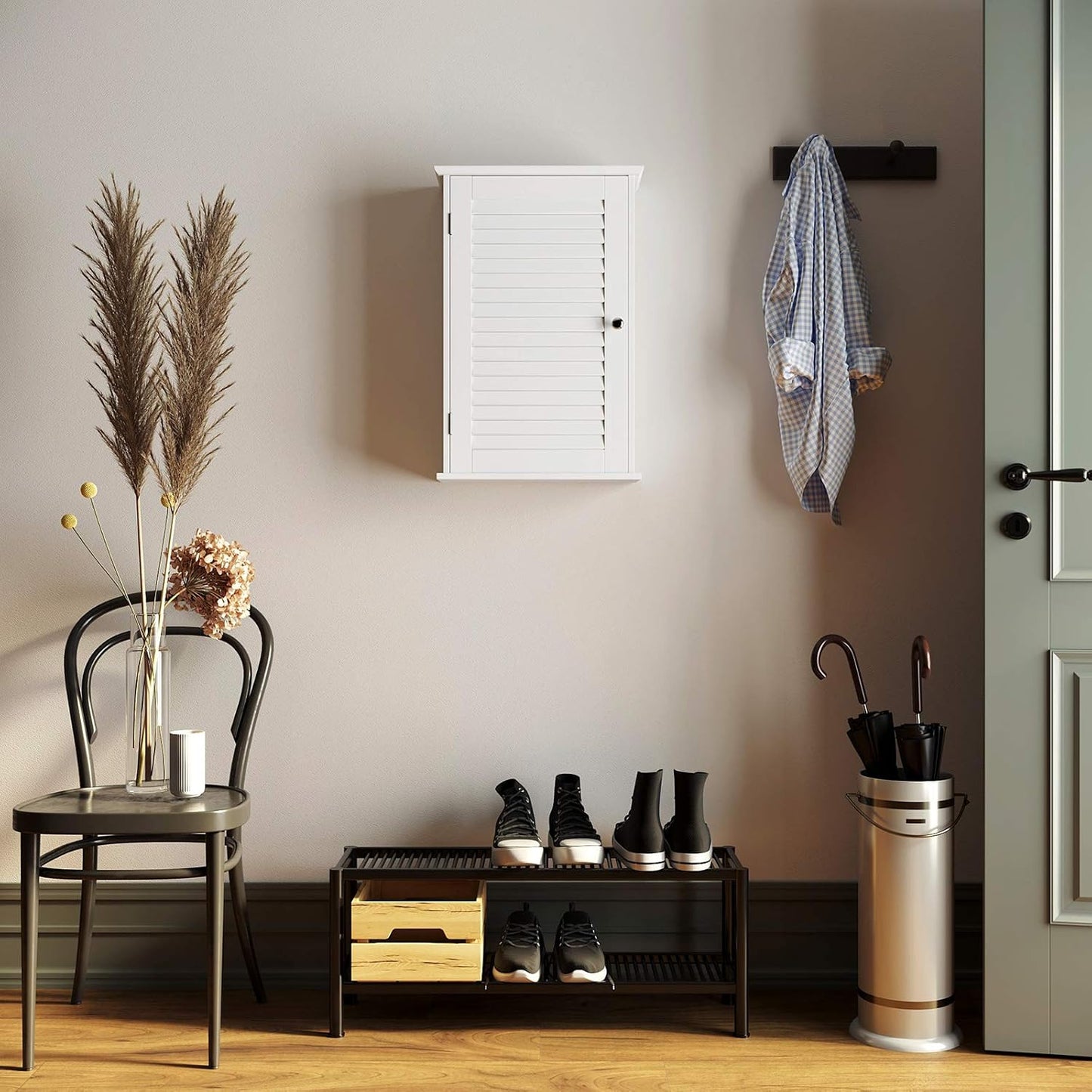 VASAGLE BBC24WT Wall Cabinet, Bathroom Cabinet, Medicine Cabinet with Height-Adjustable Shelf, Bathroom Cabinet with Door, 40 x 16 x 60 cm, Wood, White