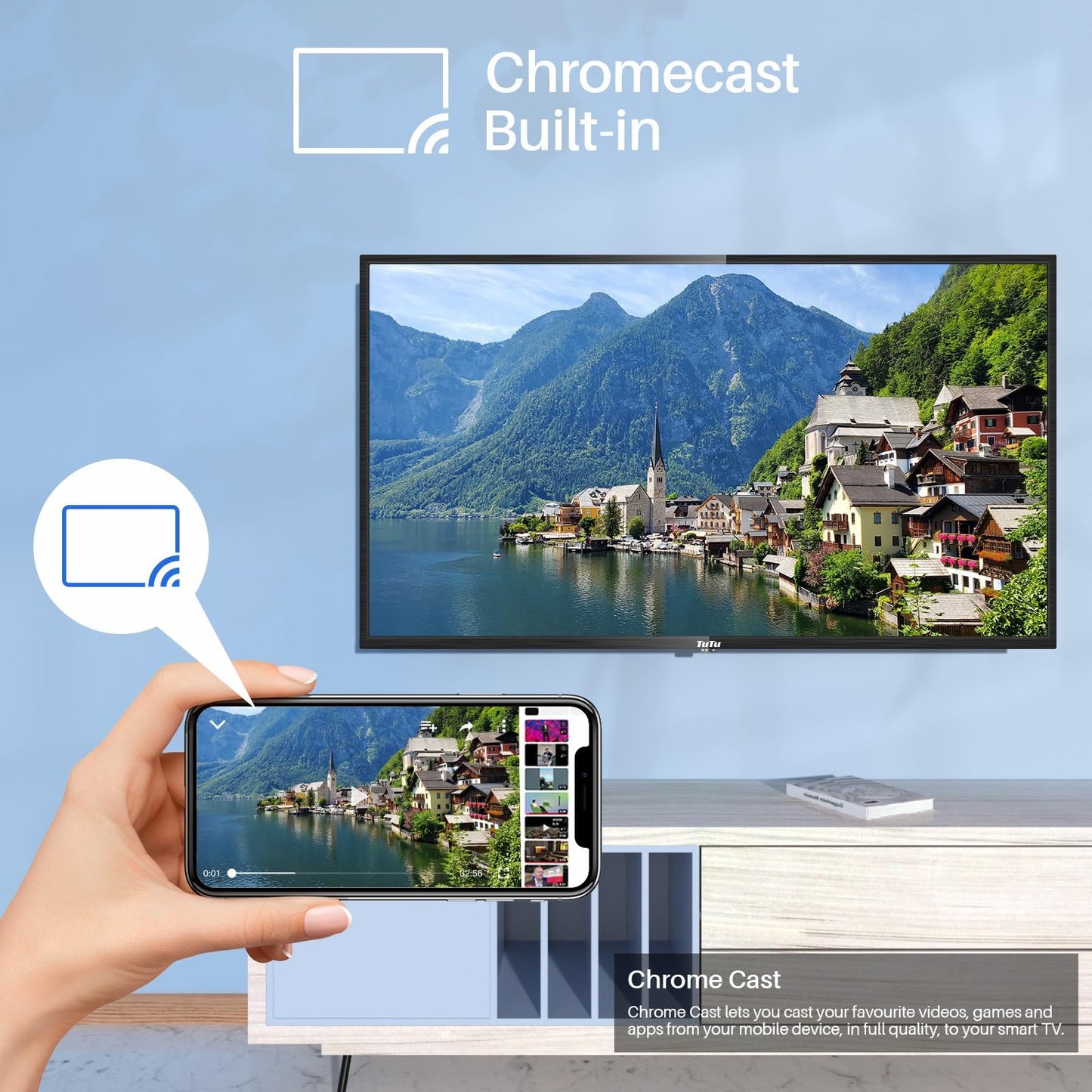 TuTu Smart TV 25 Zoll (64 cm) Full HD VIDAA Fernseher mit WLAN Triple Tuner (DVB-T/T2, DVB-C, DVB-S/S2) APP Store HDMI USB (TUV25FQ1B, 2024)