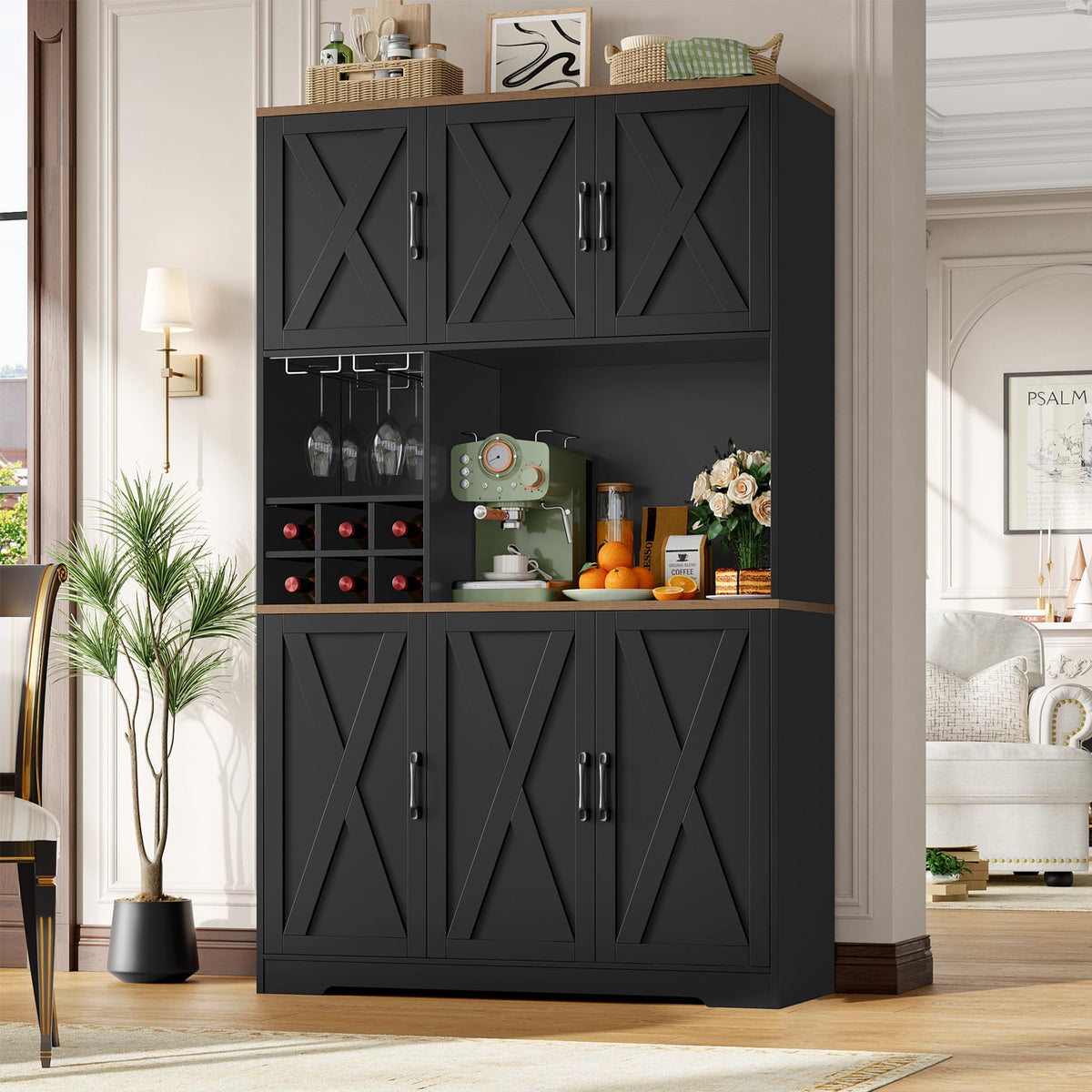 HOCSOK Kitchen Cabinet 106 x 180 cm (W x H), Buffet Cabinet, White, Sideboard with 6 Doors, Removable Bottle Holder and Removable Glass Holder, Storage Cabinet for Kitchen, Living Room, Dining Room