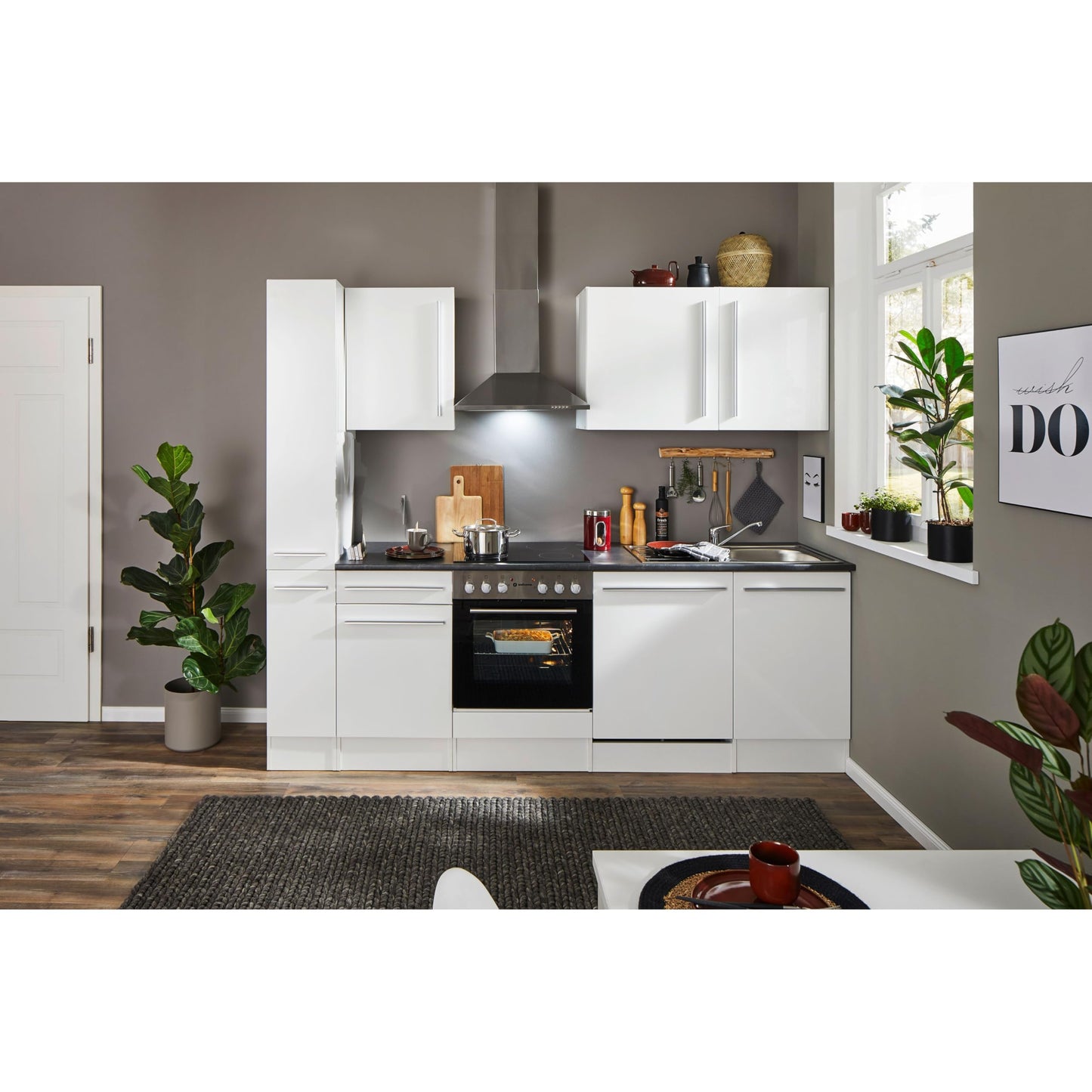 Jazz 8 Modern Kitchen Unit without Electrical Appliances in Anthracite, Artisan Oak Look, Spacious Fitted Kitchen with Lots of Storage Space, 220 x 211 x 60 cm (W x H x D)