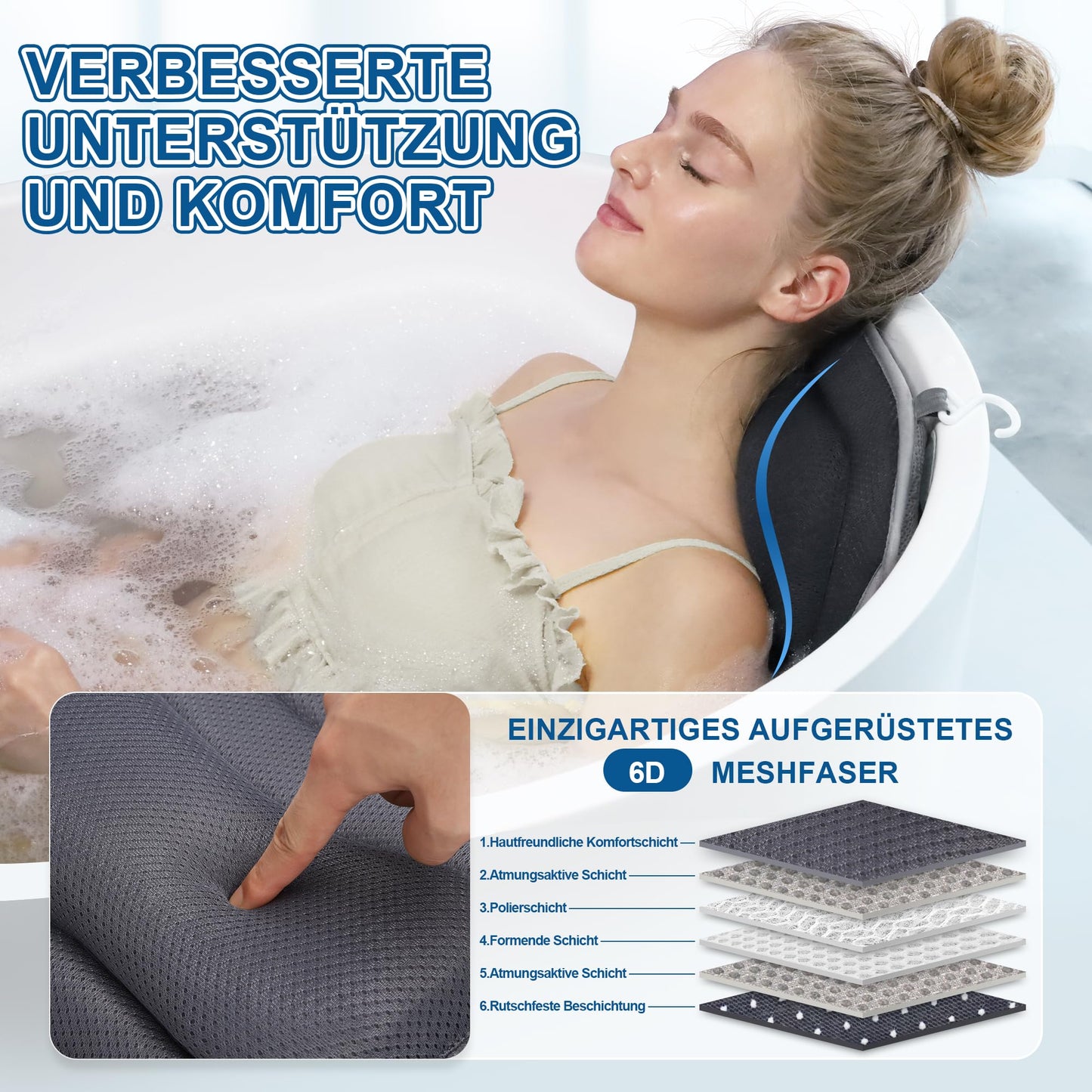 Luxury Thick Full Body Bath Pillow Mat & Cushion for Bathtub Headrest Neck Shoulder Supports Comfort Relaxation Spa Accessories