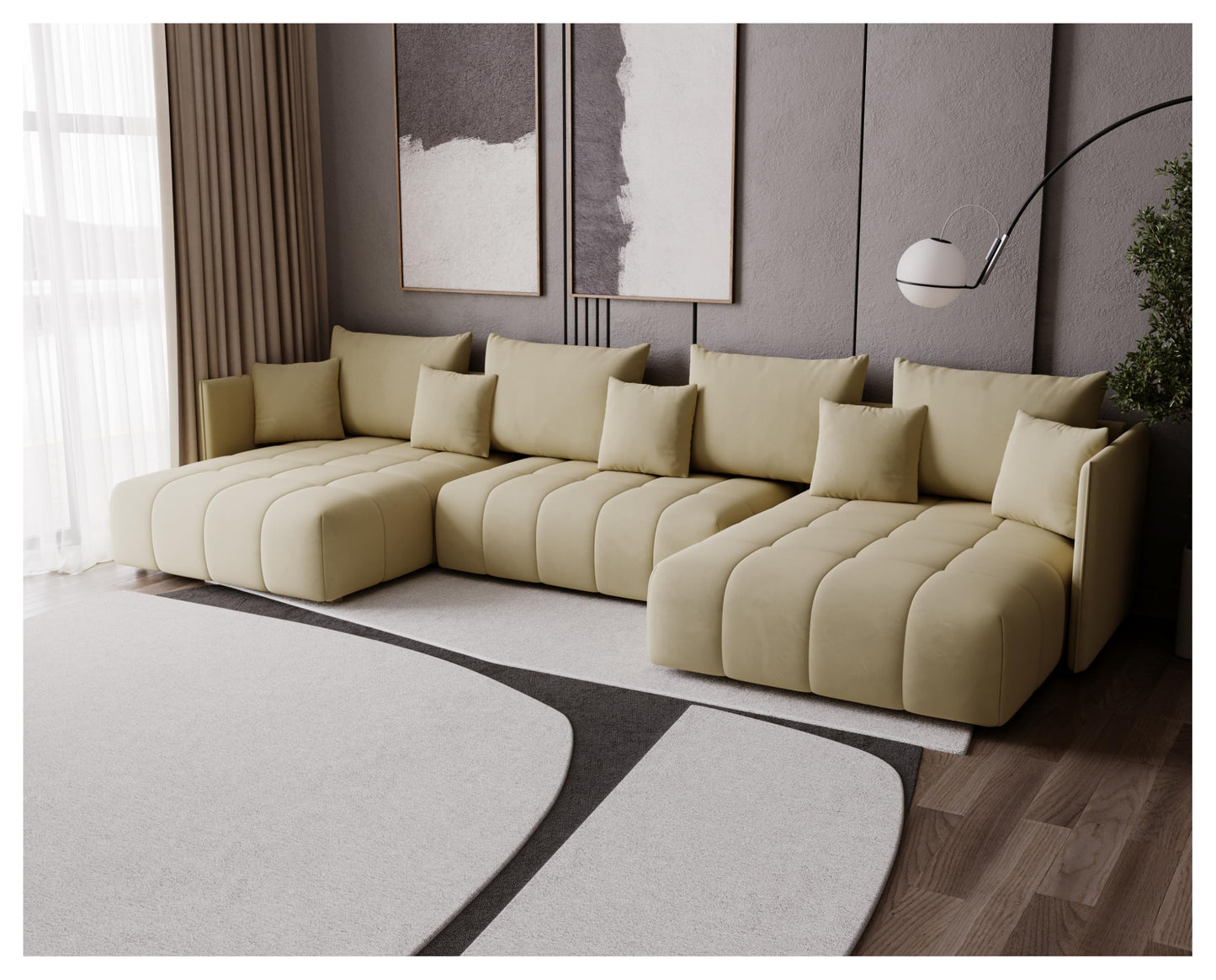 U-Shape Corner Sofa Gona U with Sleep Function - Large Sofa Bed 346 × 188 cm - Sofa with Bed Box - T30 Foam - Automatic Folding Function, Easily Extendable - Monolith 97 (Graphite)