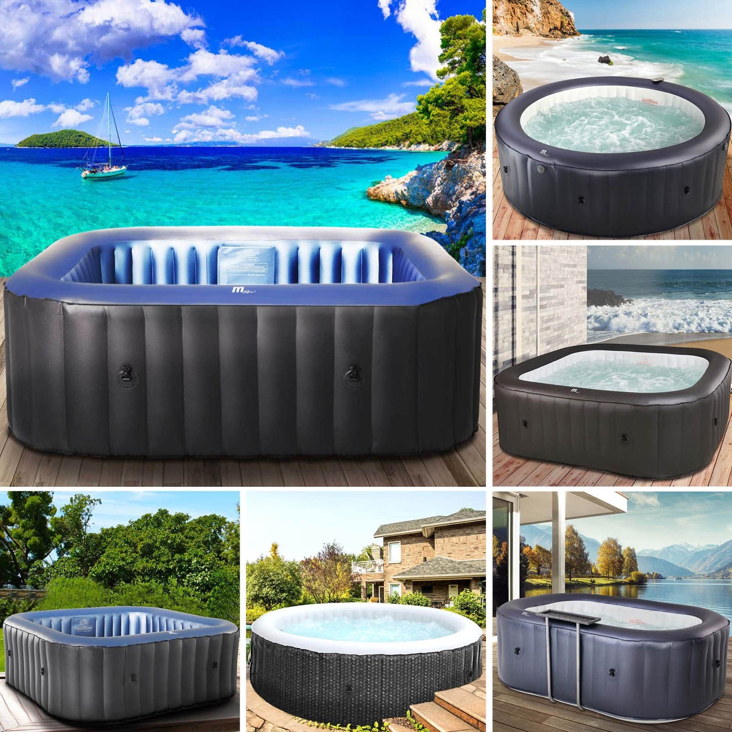 BRAST® Whirlpool aufblasbar MSpa | 4-8 Personen | viele Modelle rund und eckig | Ø 125-224cm | In- Outdoor Pool | bis zu 144 Massagedüsen | inkl. Aufblasfunktion Abdeckung Timer Heizung | Duet