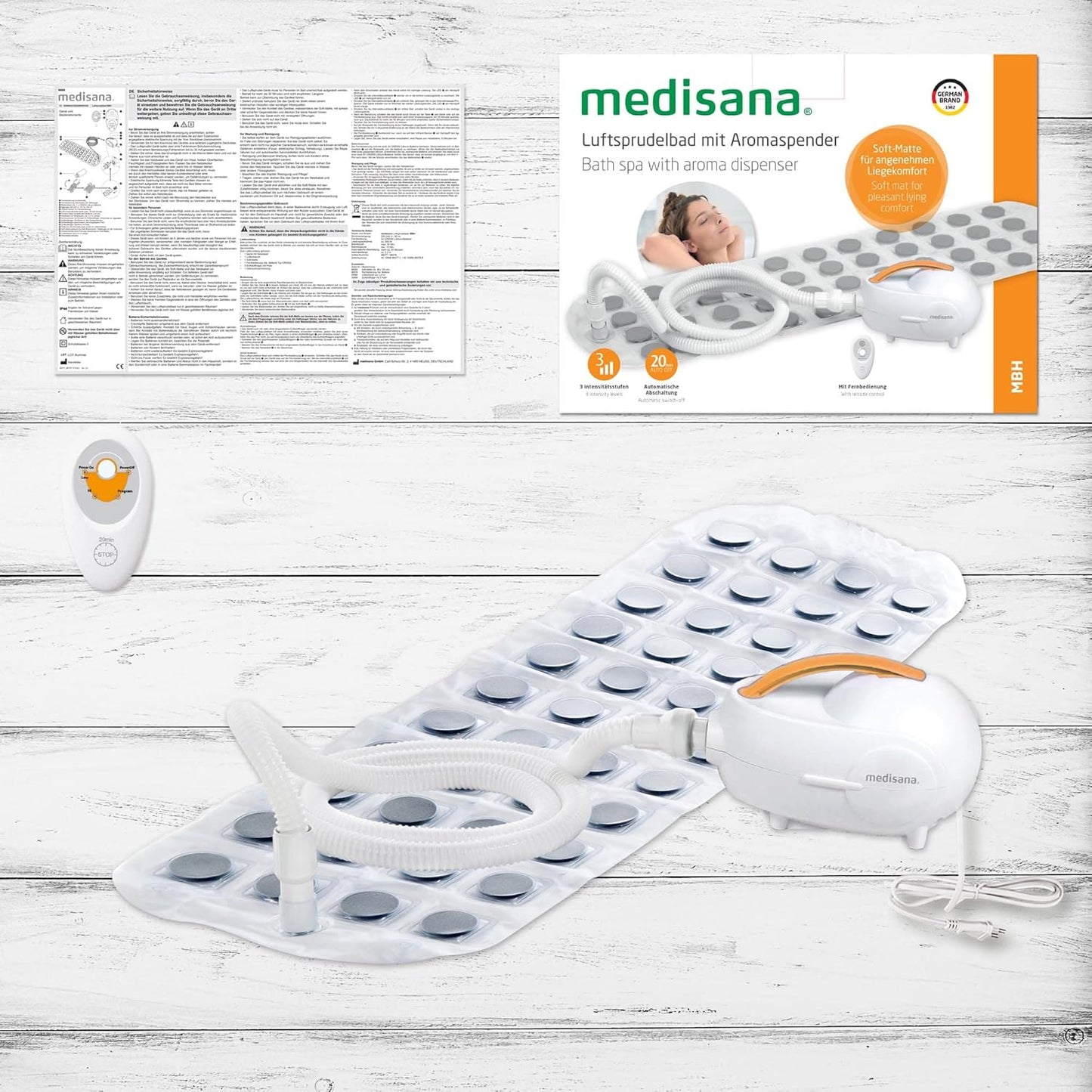 Medisana MBH air bubble bath, whirlpool mat with aroma dispenser, 3 intensity levels, suitable for every bathtub, with remote control, for loosening tense muscles, 2nd generation
