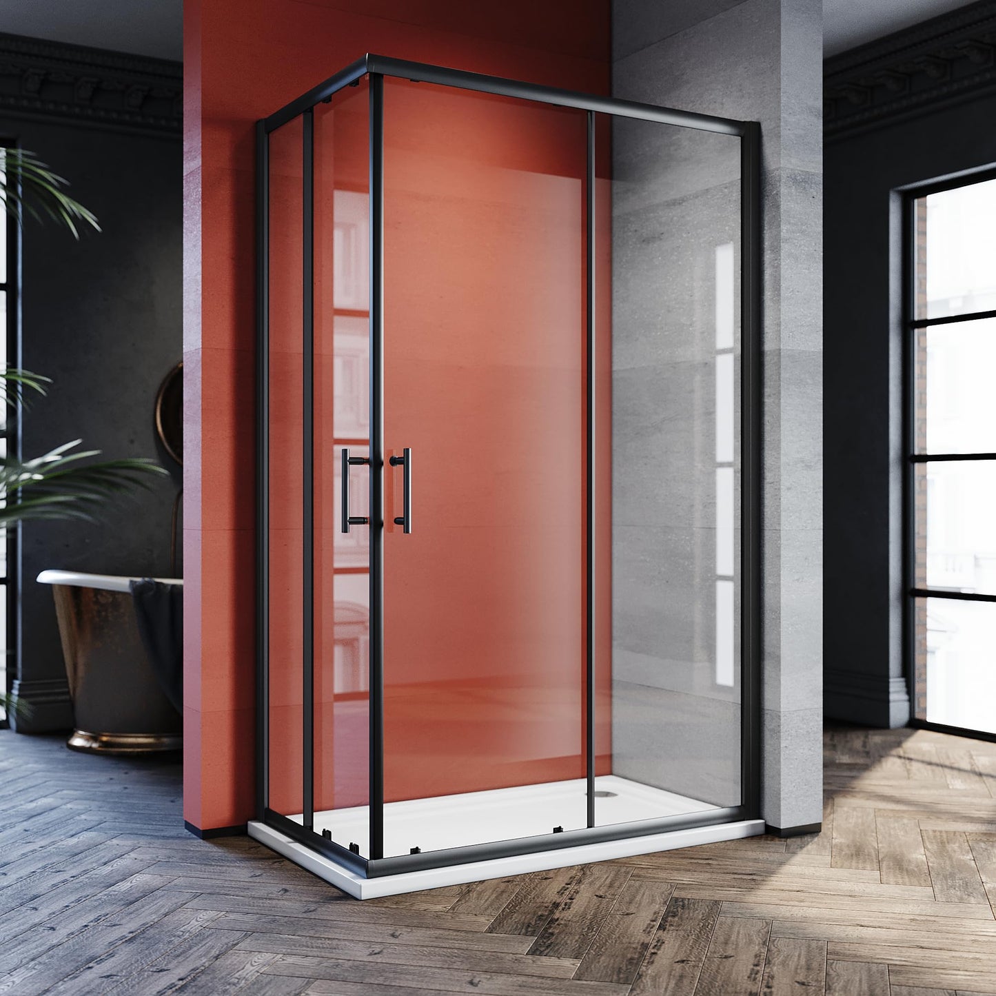 SONNI 80 x 80 cm Corner Entry Shower Cubicle without Shower Tray, Safety Glass Sliding Door Corner Shower Enclosure Shower Sliding Door Glass