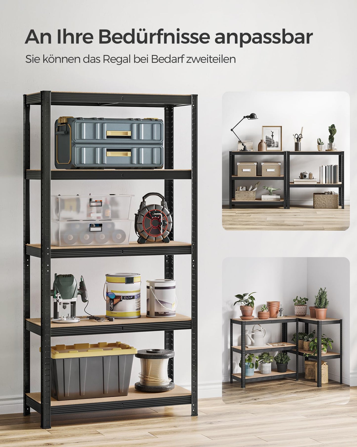 SONGMICS Storage Shelves, Heavy Duty Shelves, Set of 2, Basement Shelves, 180 x 90 x 40 cm, Maximum Load 875 kg, Shelves, Boltless Shelves, Reinforced Steel Frame, 5 Adjustable Shelves, Silver GLR040E02
