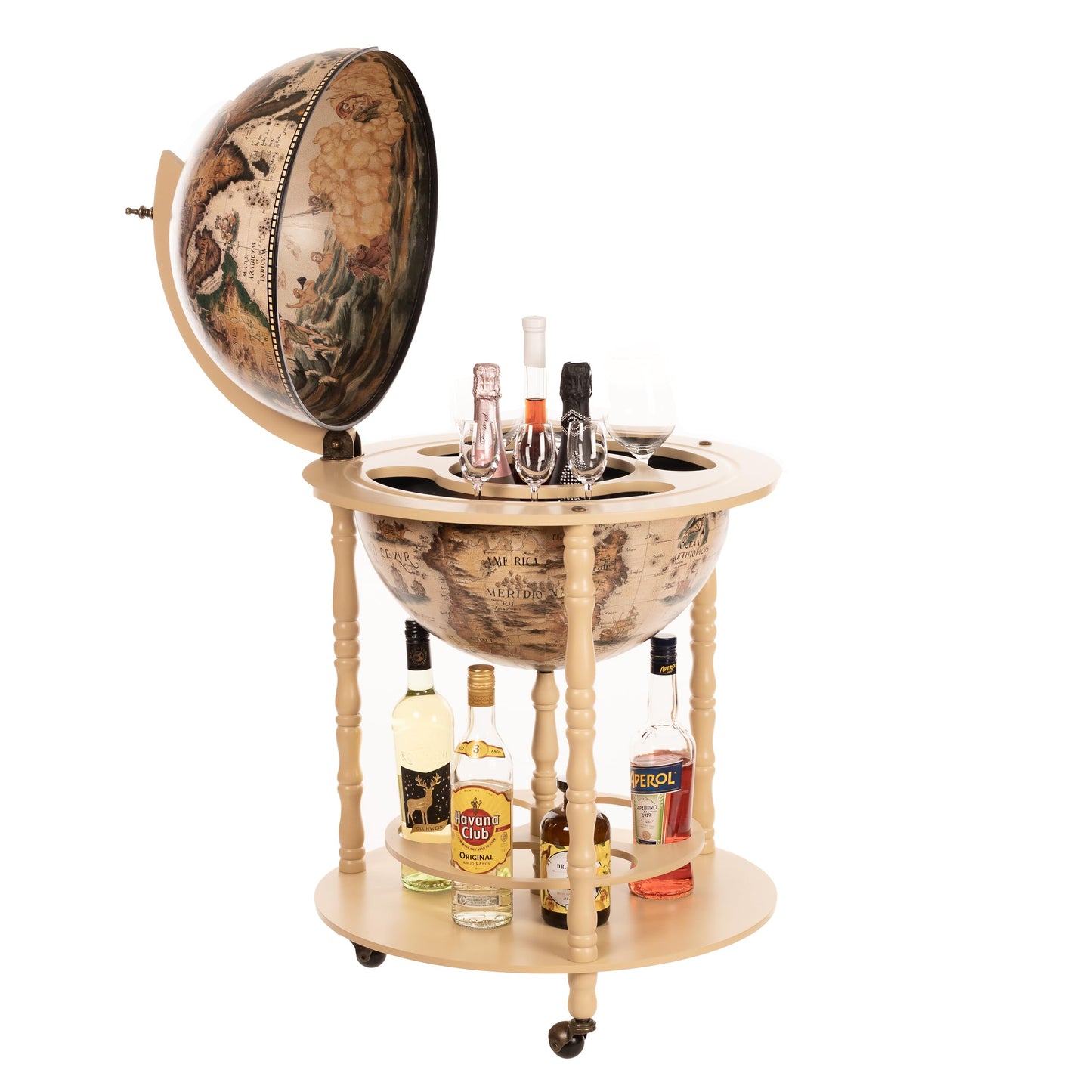 Birendy, giant globe design bar trolley with a lid and wheels