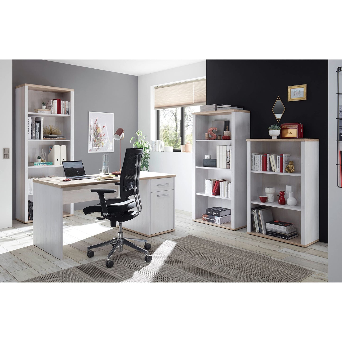 DEINE TANTE EMMA 39-015-D4 Romance Sibiu Larch White / Sanremo Oak Nb. Desk Angle Work Table Office Table Approx. 177 x 76 x 130 cm