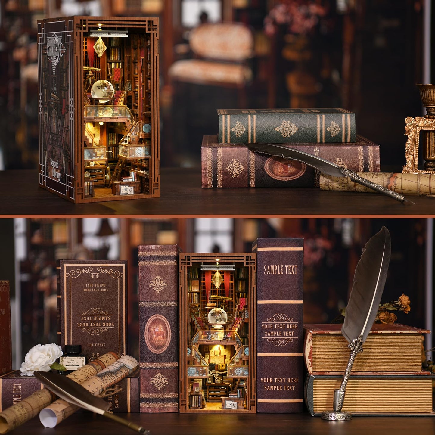 MiniCity Book Nook Kit, DIY Miniature Dollhouse Booknook Kit, 3D Wooden Puzzle Bookend Bookshelf Insert Decor for Teenagers and Adults (Library of Gods Max)