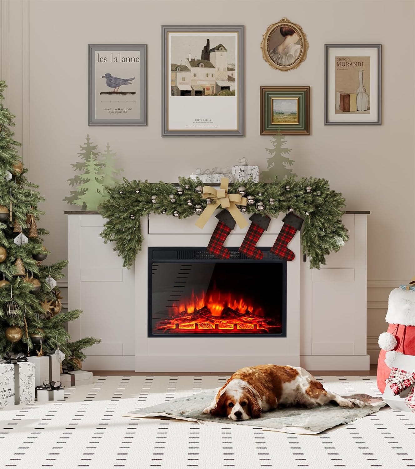 Electric Fireplace with TV Bracket, Entertainment Centre with 23 Inch Heater, Push Opening Drawer and Remote Control, 150 cm