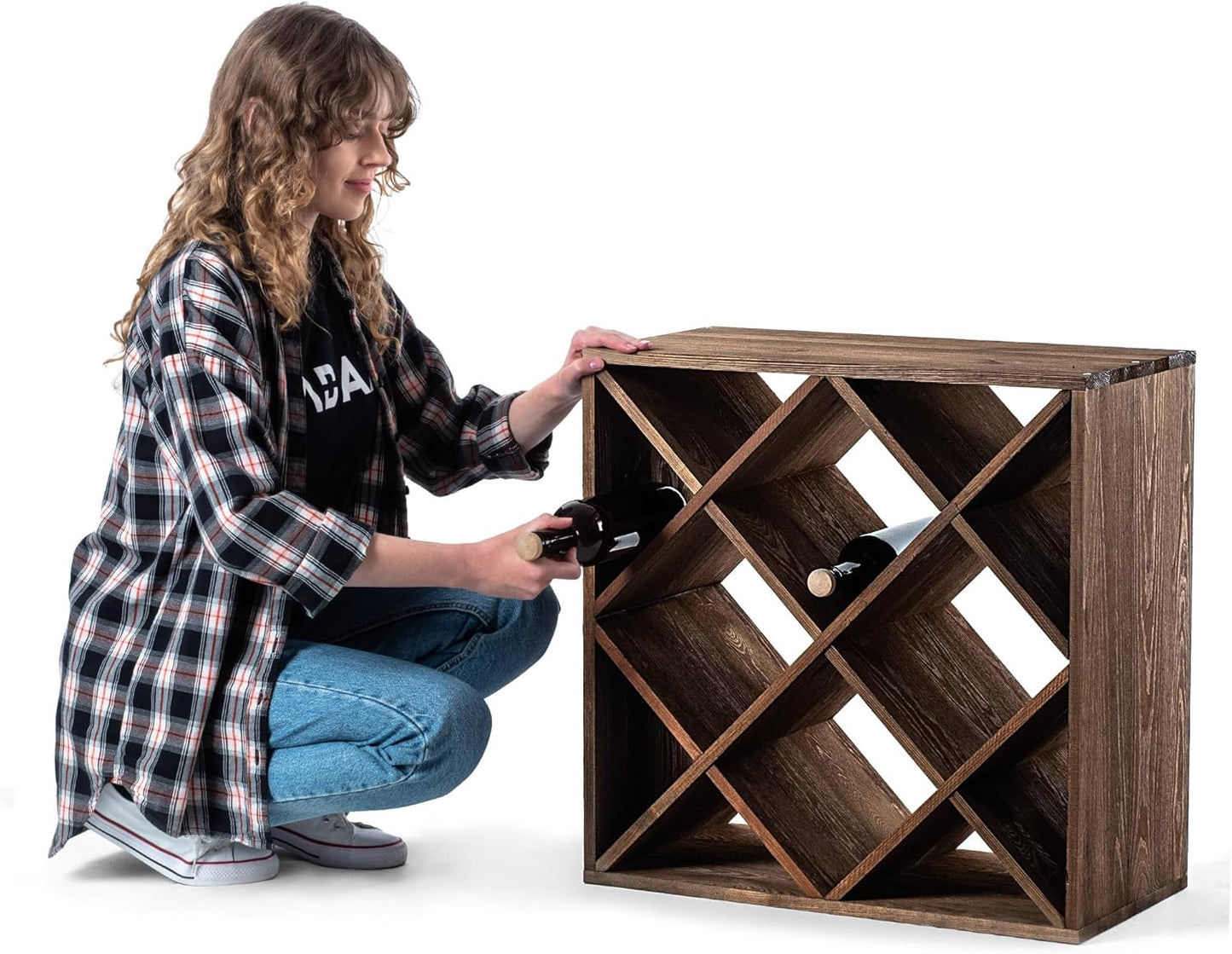 KADAX Wooden Wine Rack, 52 x 25.5 x 104 cm, Large Bottle Rack for Many Wine Bottles, Stackable Wine Stand, Shelf for Bottles, Rustic Wine Cabinet, Sturdy, Space-Saving, Made in EU