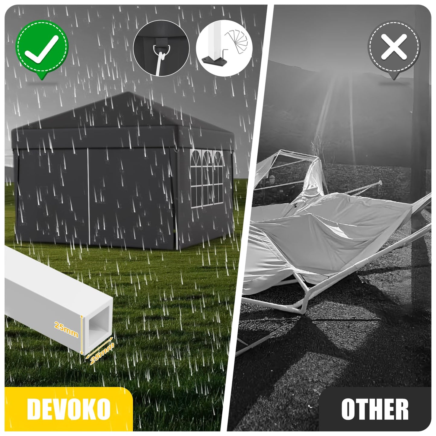 Devoko Gazebo, 3 x 6 cm, Waterproof, Stable, Winterproof, 3-Way Height Adjustment, Folding Gazebo, UV Protection 50+, Folding Gazebo with Carry Bag, for Garden, Outdoor, Camping, Beige