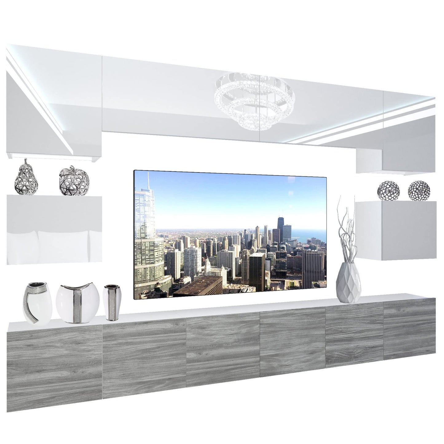 BELINI Living Room Wall Unit Full Equipment Living Room Set Modern Cabinet Wall with LED Lighting TV Cabinet White