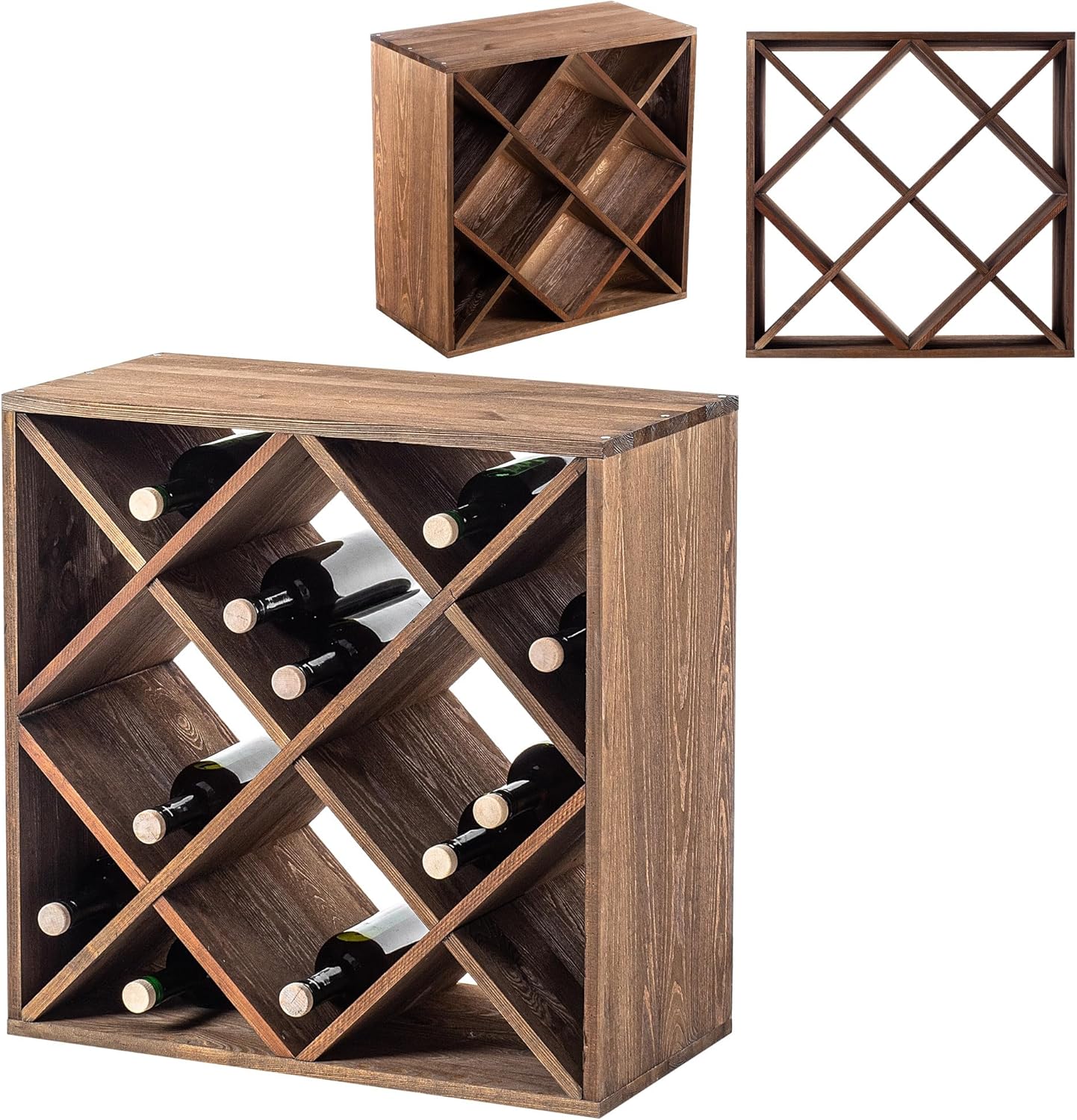 KADAX Wooden Wine Rack, 52 x 25.5 x 104 cm, Large Bottle Rack for Many Wine Bottles, Stackable Wine Stand, Shelf for Bottles, Rustic Wine Cabinet, Sturdy, Space-Saving, Made in EU