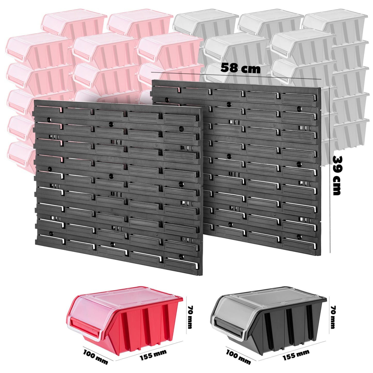 KADAX Workshop Wall Shelf, 58 x 78 cm Storage System Made of Robust Plastic, UV-Resistant Workshop Shelf, Expandable Wall Plates, Shed Rack for Garage (Black, 50 Pieces v2)