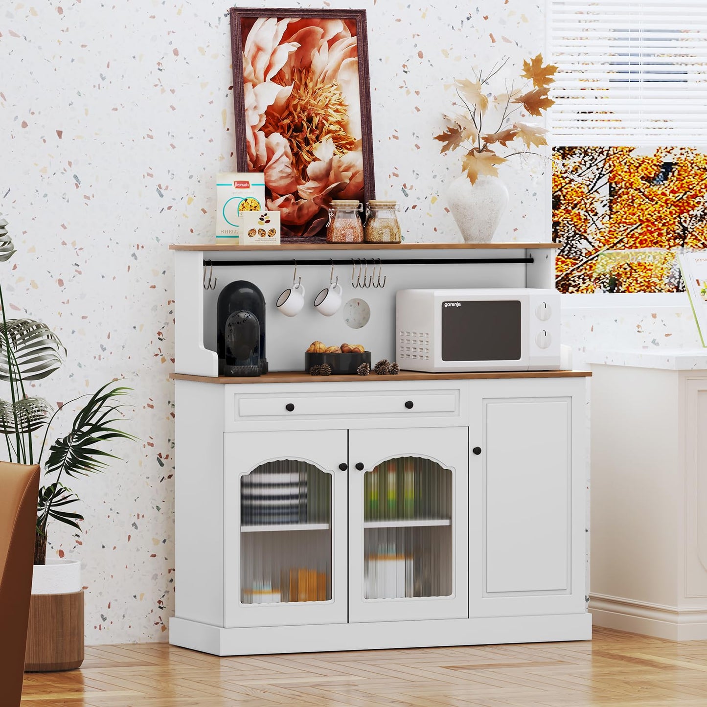 HOLTICO Küchenschrank mit Arbeitsplatte, Küchenbuffet Buffetschrank Grün, Weinschrank mit Schublade und Oberer Ablage, Kommoden & Sideboards für Wohnzimmer, Esszimmer