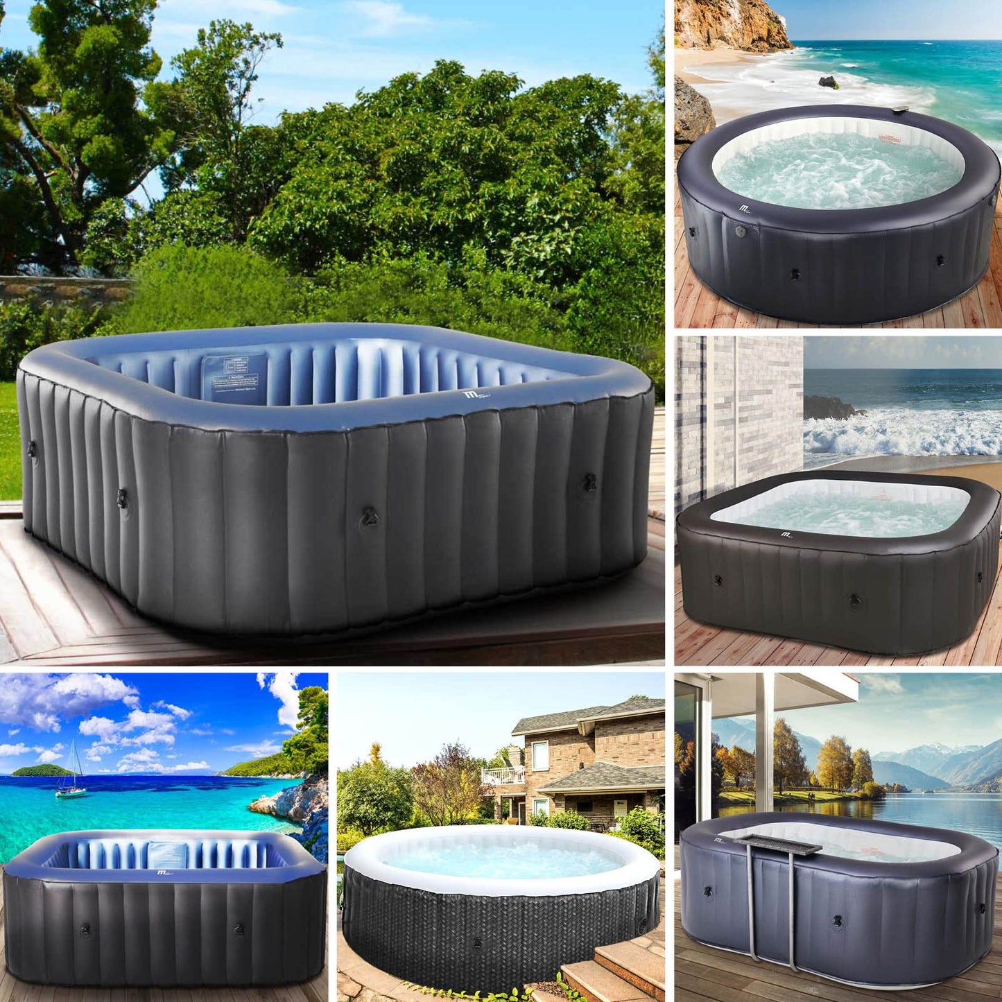BRAST® Whirlpool aufblasbar MSpa | 4-8 Personen | viele Modelle rund und eckig | Ø 125-224cm | In- Outdoor Pool | bis zu 144 Massagedüsen | inkl. Aufblasfunktion Abdeckung Timer Heizung | Duet