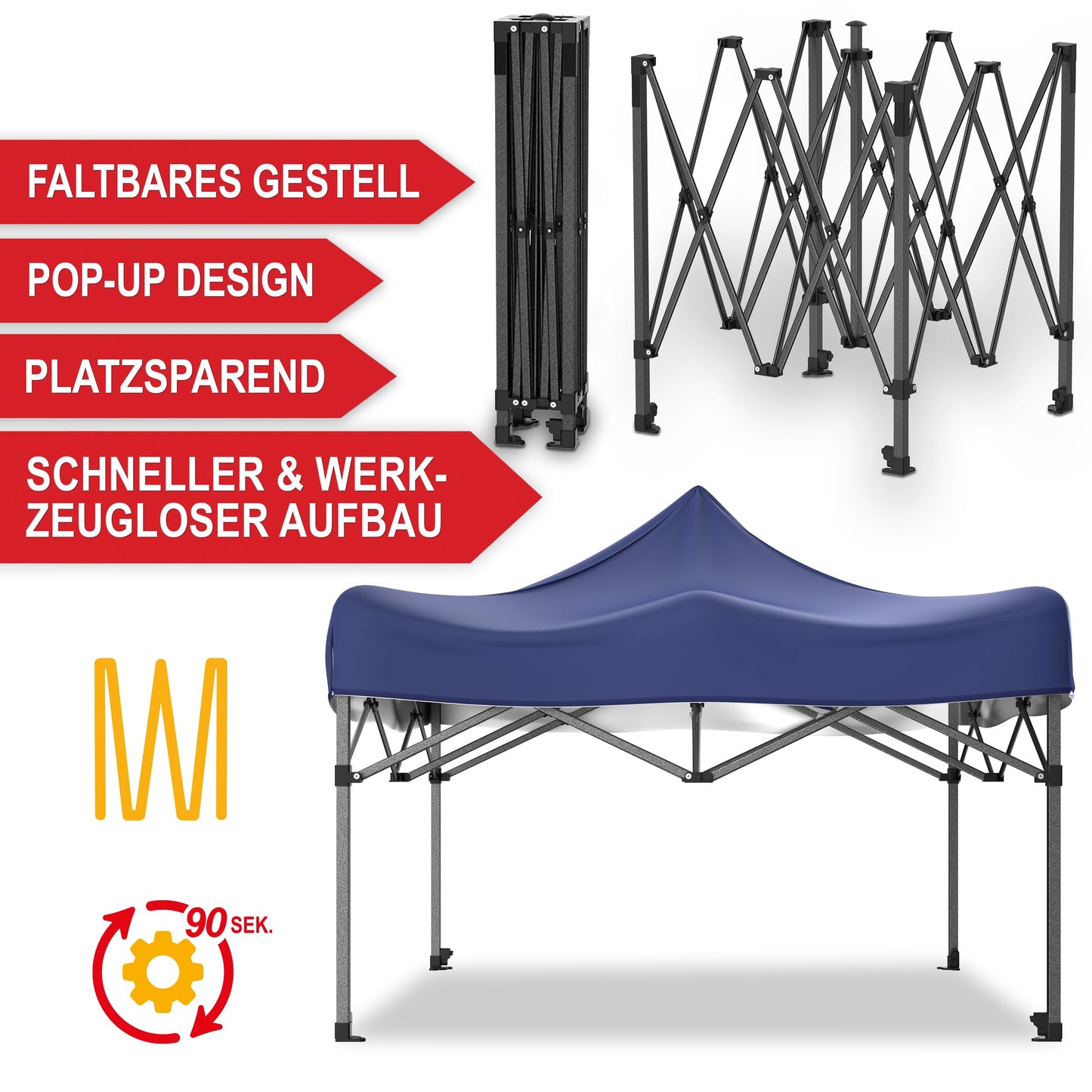 Gazebo - 3 x 3 m - Large Entrance - Waterproof - Pop Up Frame - Side Walls with 3 x 3 Windows - Additional with Bag - Foldable Outdoor Gazebo Folding Gazebo (Grey)