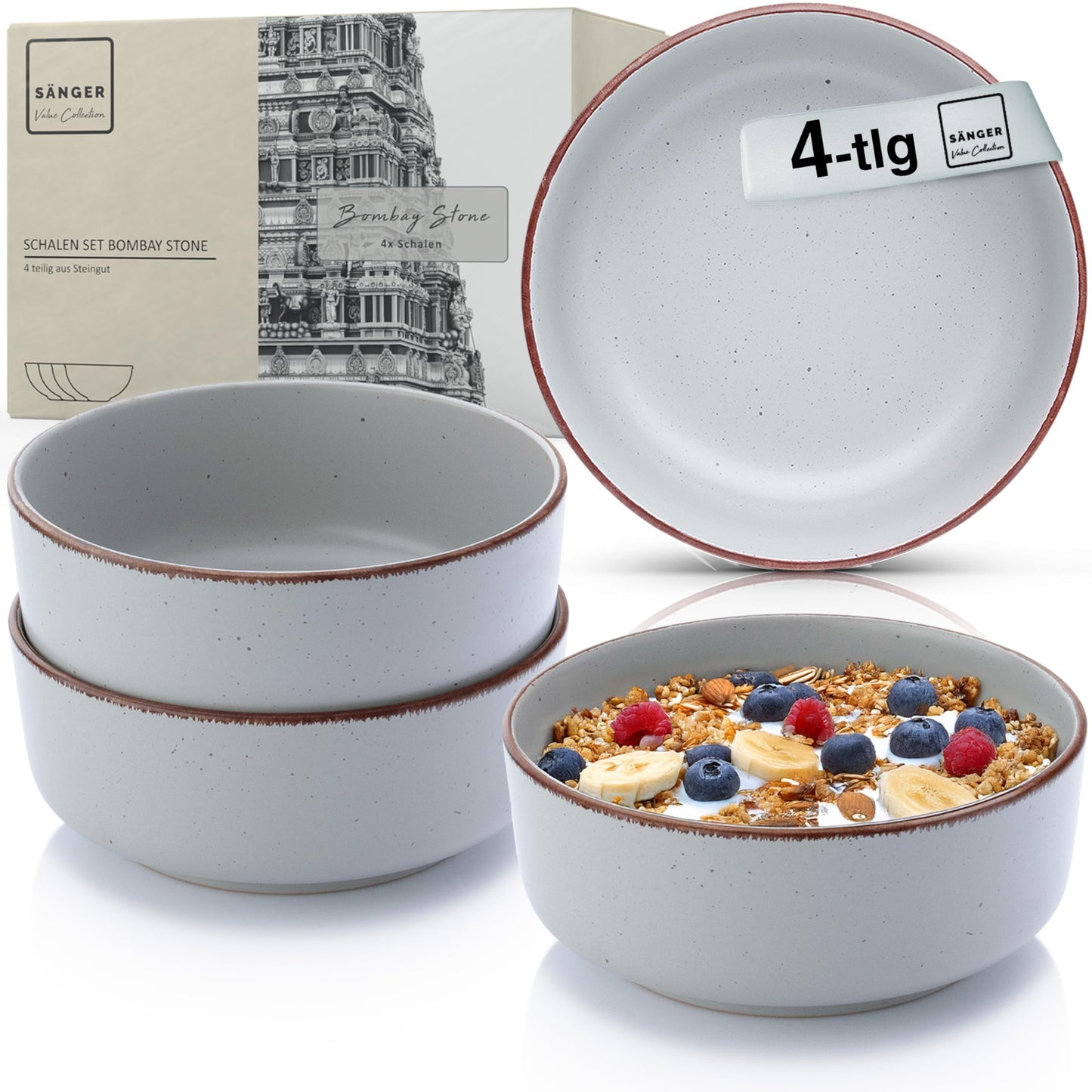 SÄNGER Bombay Seabed Crockery Service 20 Pieces, Stoneware Crockery for 4 People, 4 x Dinner Plates, 4 x Dessert Plates, 4 x Bowls, 4 x Pasta Plates, 4 x Coffee Mugs, Plate Set Colourful Value
